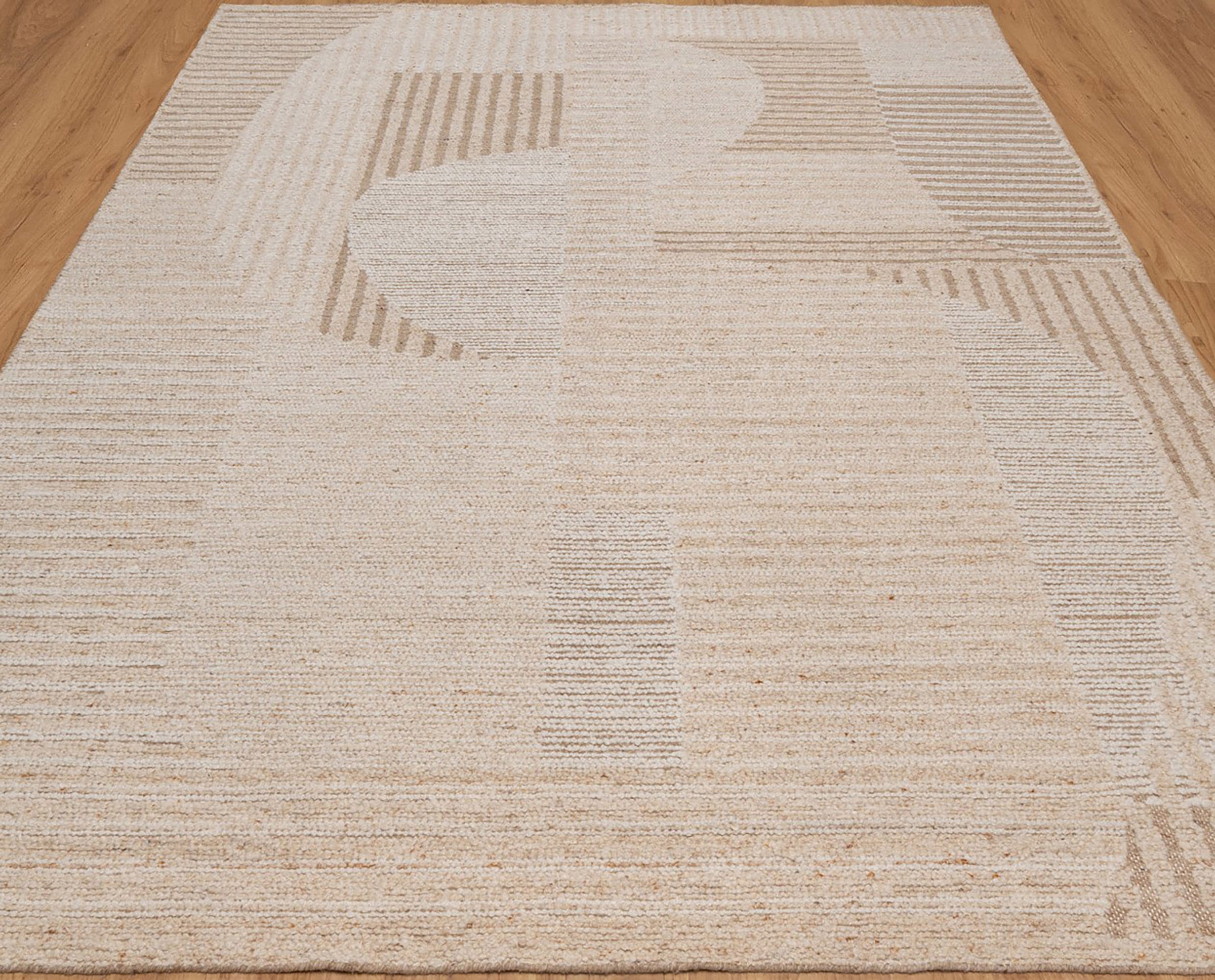 Warm Grain Crescent Oat Wool Rug, Hand-Knotted Sculpted Arc, Ivory Cream Abstract Area Rug 8x10 | Custom Size