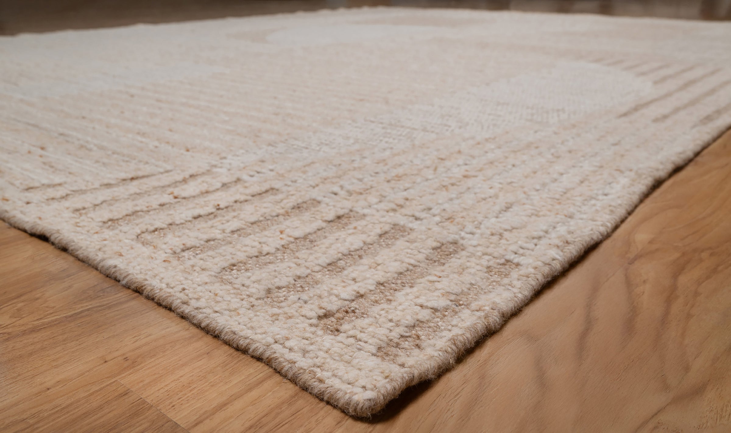 Warm Grain Crescent Oat Wool Rug, Hand-Knotted Sculpted Arc, Ivory Cream Abstract Area Rug 8x10 | Custom Size