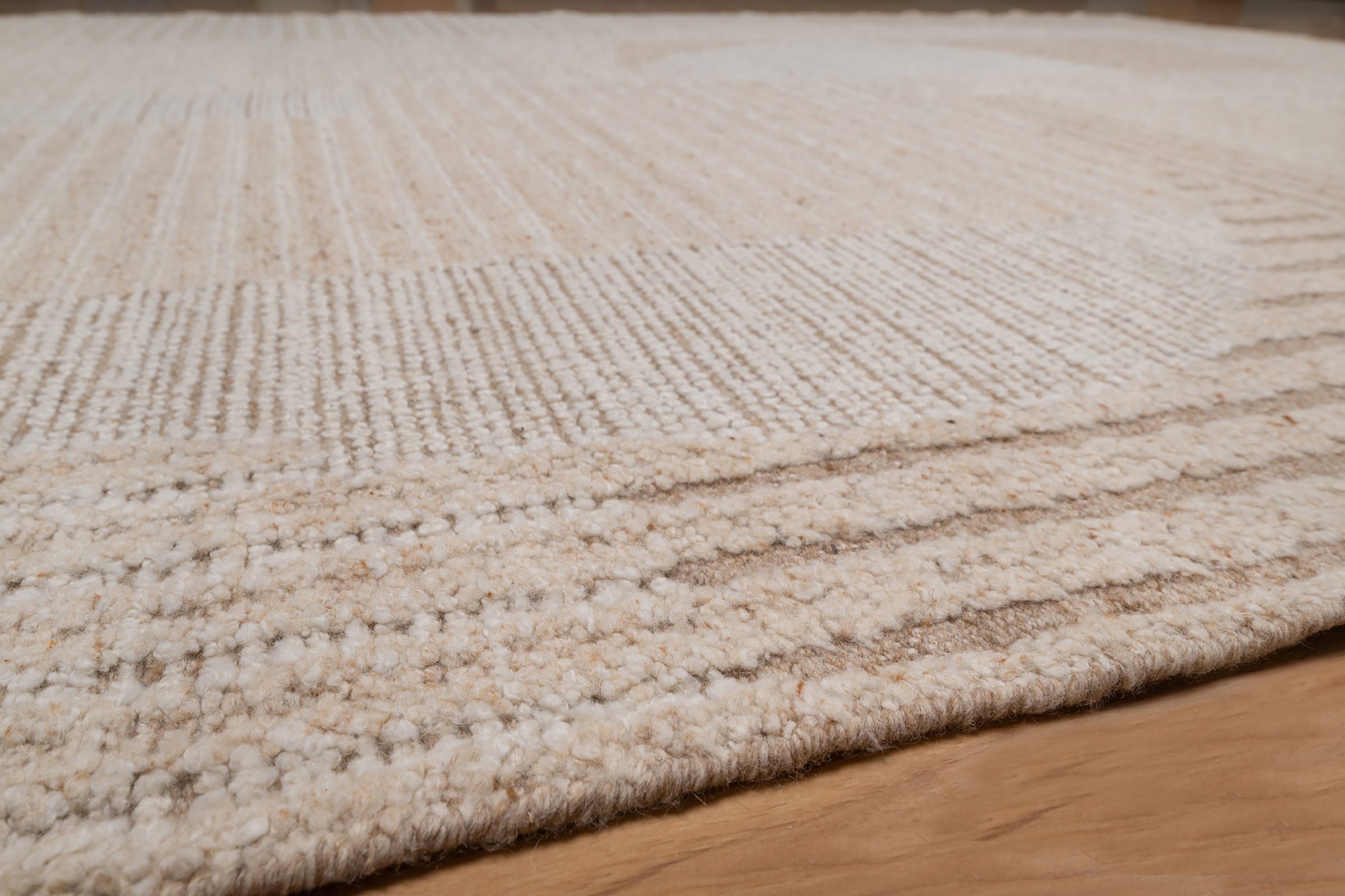 Warm Grain Crescent Oat Wool Rug, Hand-Knotted Sculpted Arc, Ivory Cream Abstract Area Rug 8x10 | Custom Size