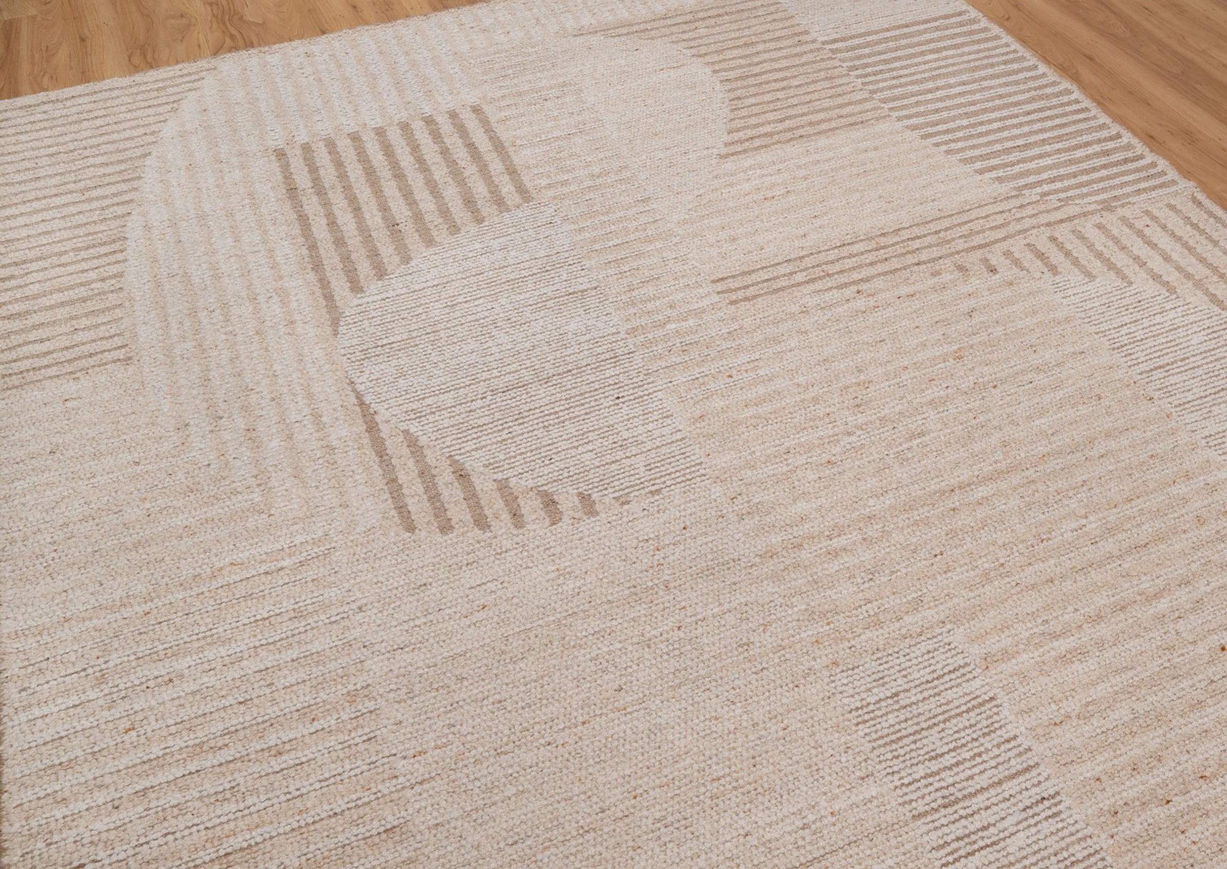 Warm Grain Crescent Oat Wool Rug, Hand-Knotted Sculpted Arc, Ivory Cream Abstract Area Rug 8x10 | Custom Size