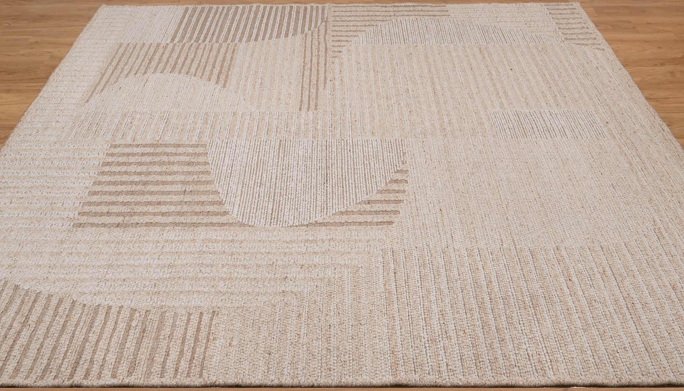 Warm Grain Crescent Oat Wool Rug, Hand-Knotted Sculpted Arc, Ivory Cream Abstract Area Rug 8x10 | Custom Size