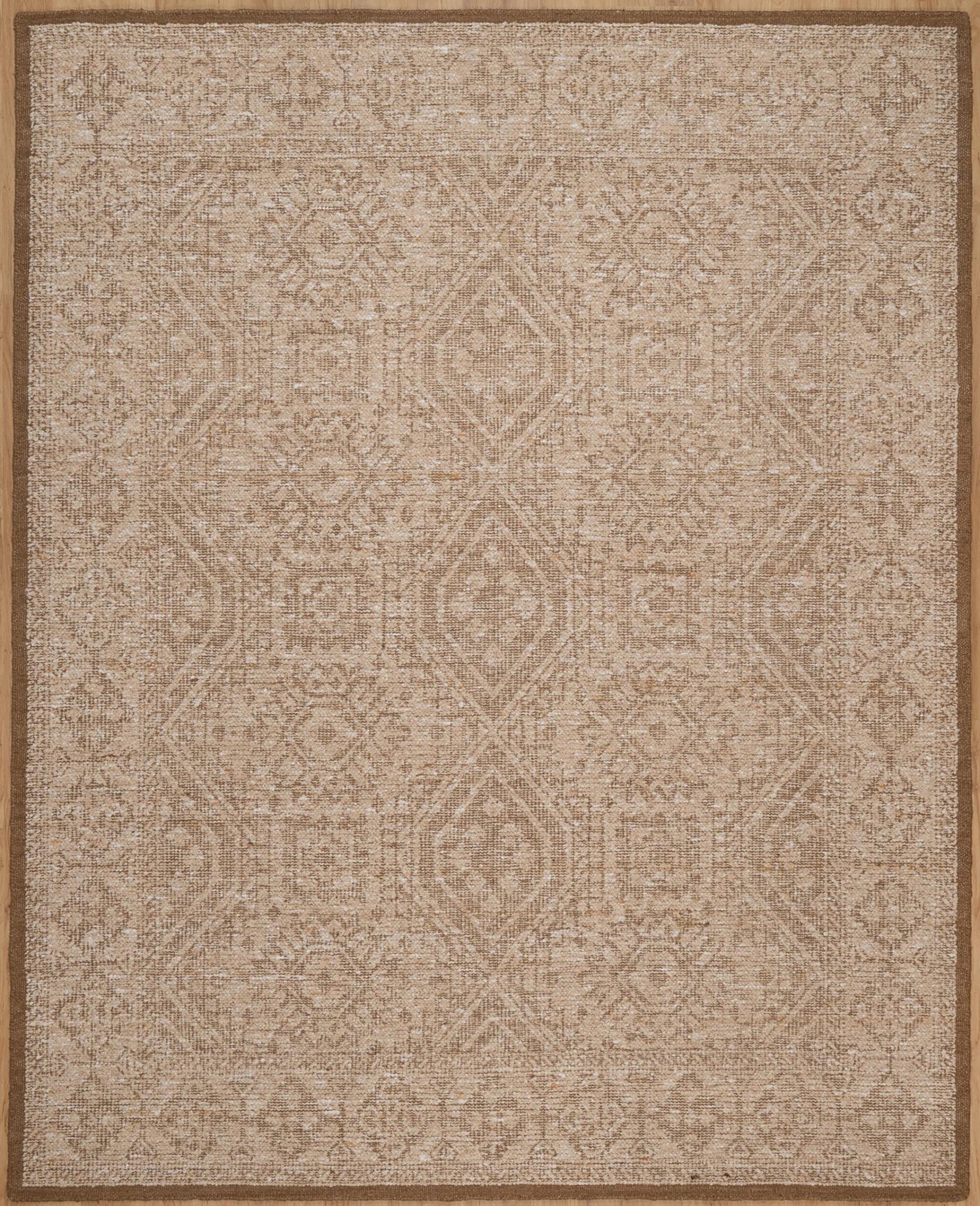 Soft Ground Agate Sand Wool Rug, Hand-Knotted Oushak Lattice, Beige Tan Faded Vintage Area Rug 8x10 | Custom Size