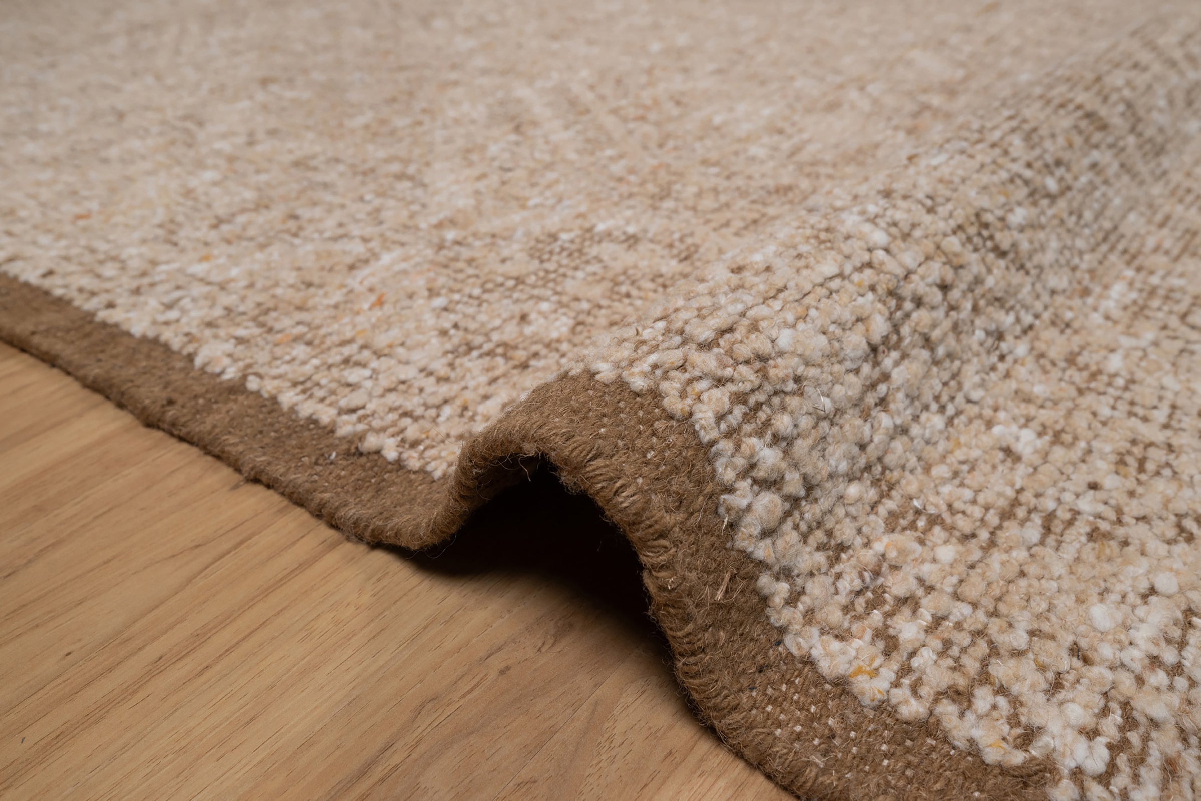 Soft Ground Agate Sand Wool Rug, Hand-Knotted Oushak Lattice, Beige Tan Faded Vintage Area Rug 8x10 | Custom Size
