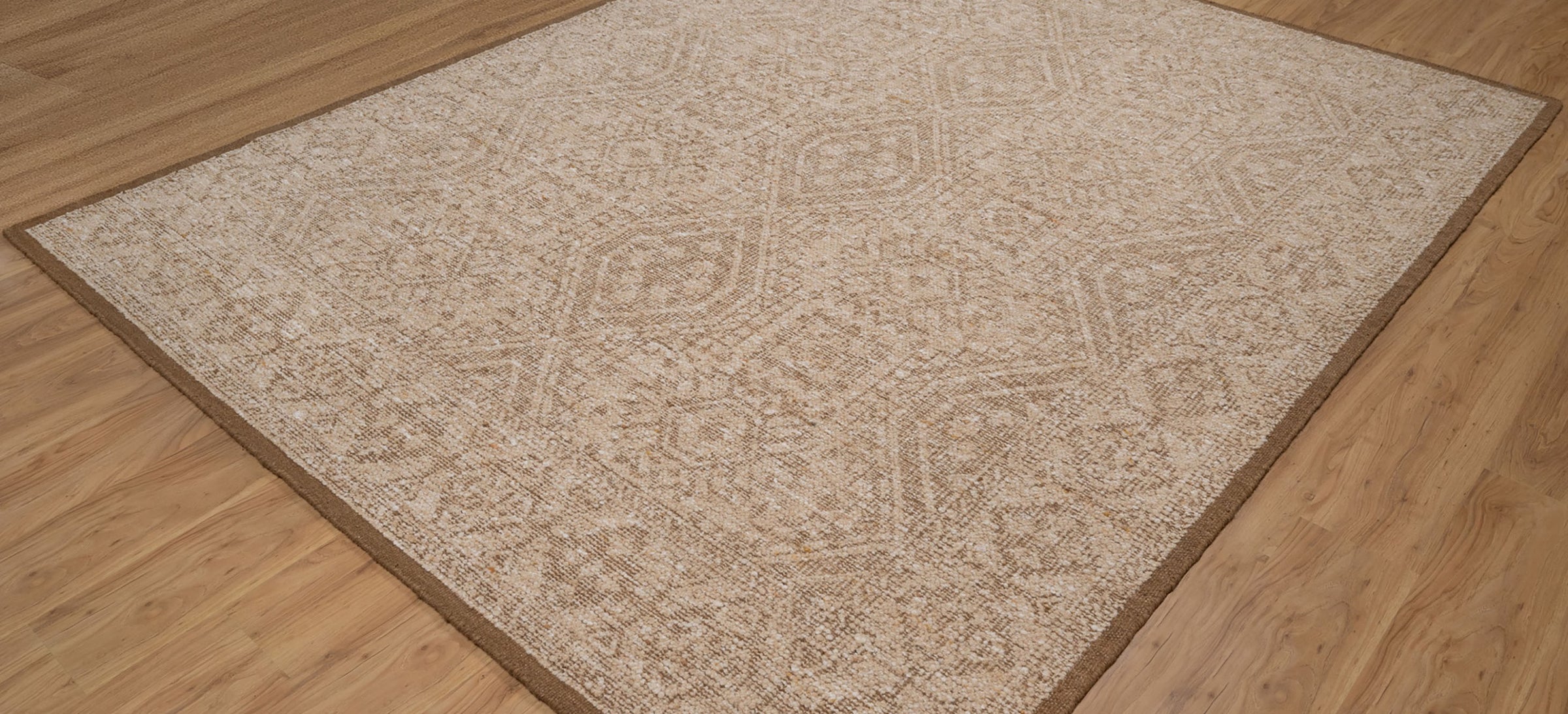 Soft Ground Agate Sand Wool Rug, Hand-Knotted Oushak Lattice, Beige Tan Faded Vintage Area Rug 8x10 | Custom Size