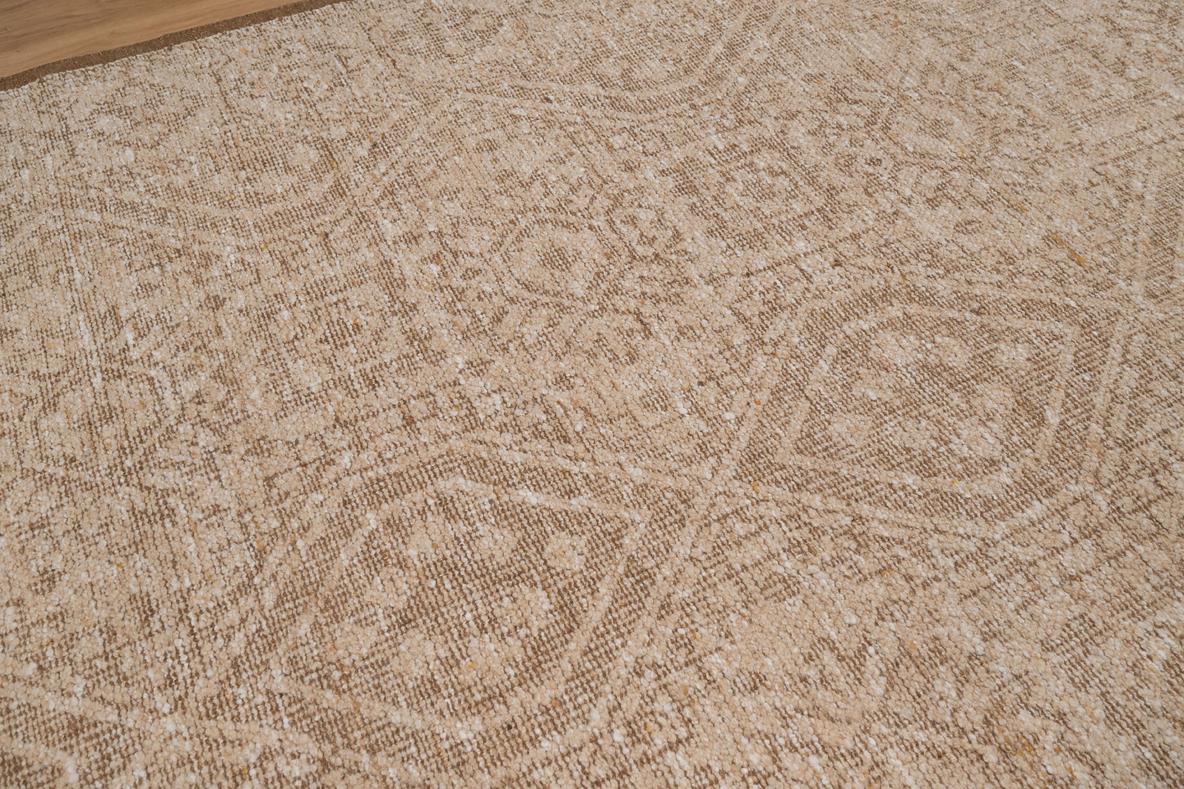 Soft Ground Agate Sand Wool Rug, Hand-Knotted Oushak Lattice, Beige Tan Faded Vintage Area Rug 8x10 | Custom Size