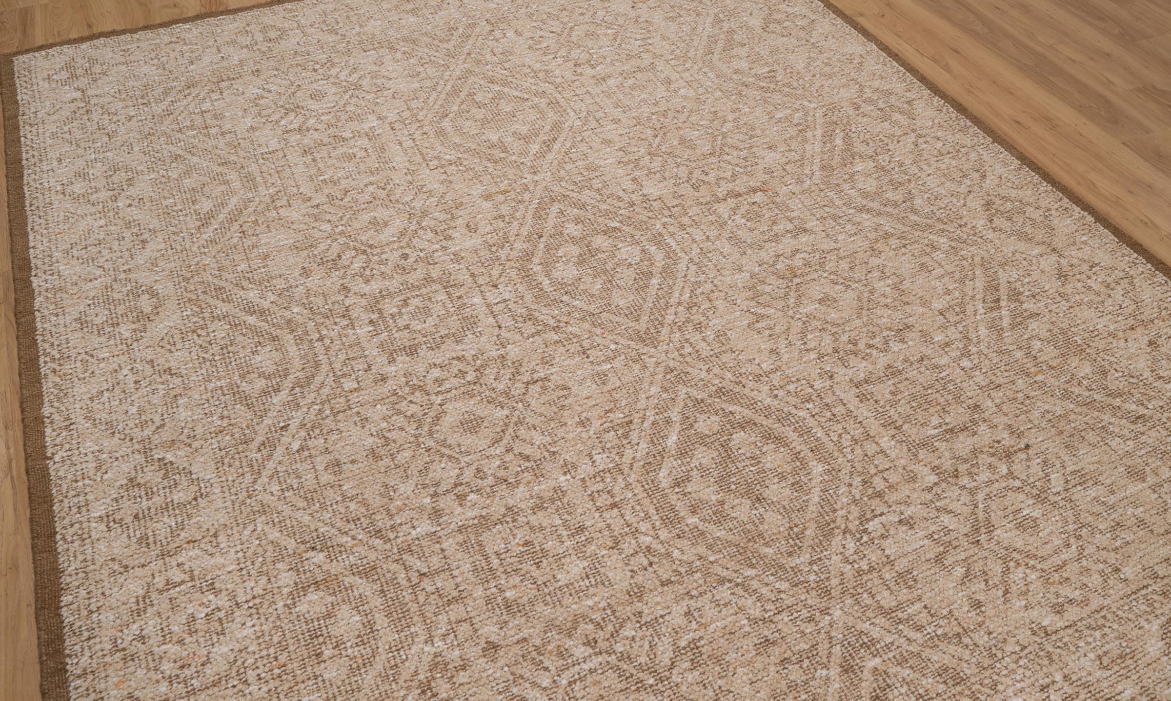 Soft Ground Agate Sand Wool Rug, Hand-Knotted Oushak Lattice, Beige Tan Faded Vintage Area Rug 8x10 | Custom Size