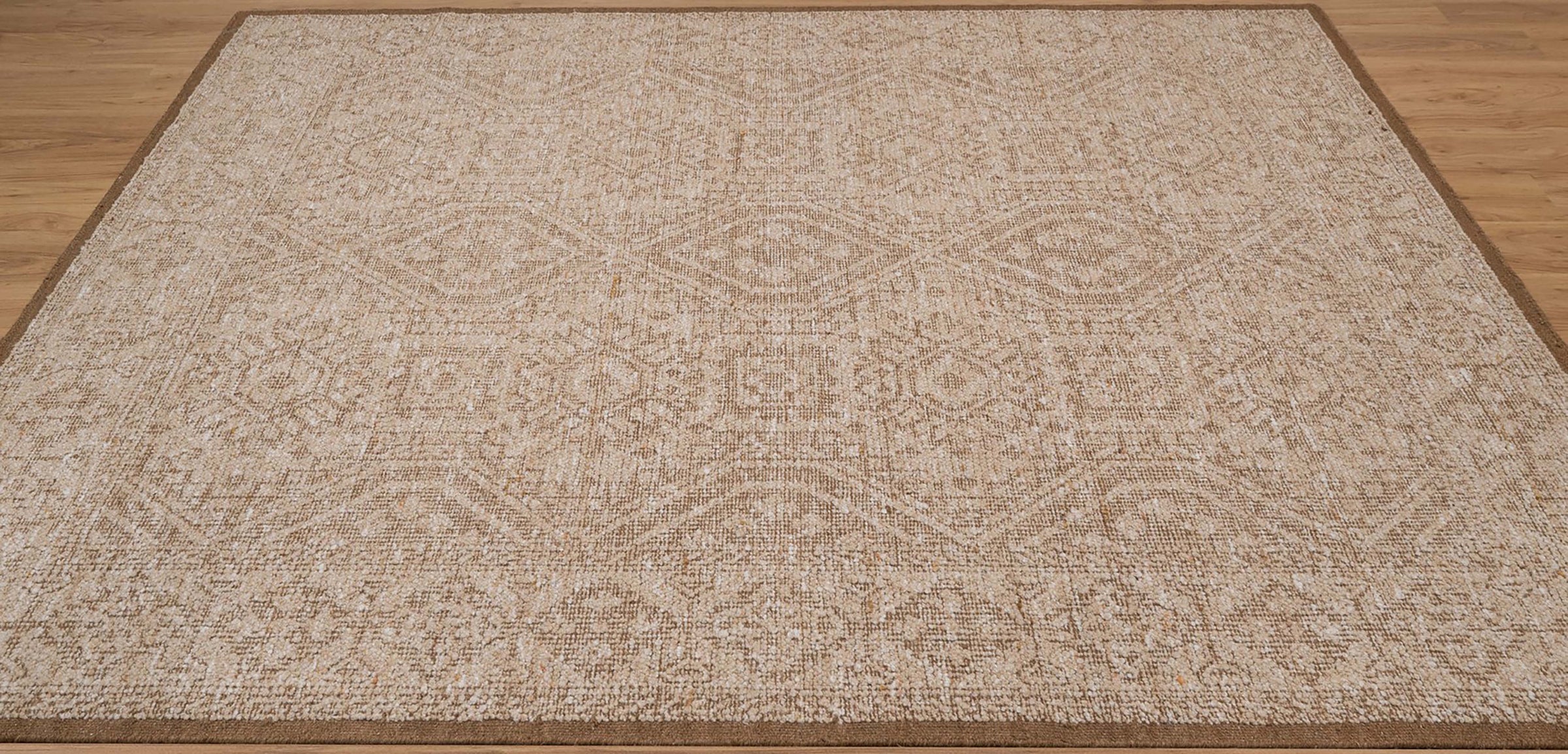 Soft Ground Agate Sand Wool Rug, Hand-Knotted Oushak Lattice, Beige Tan Faded Vintage Area Rug 8x10 | Custom Size