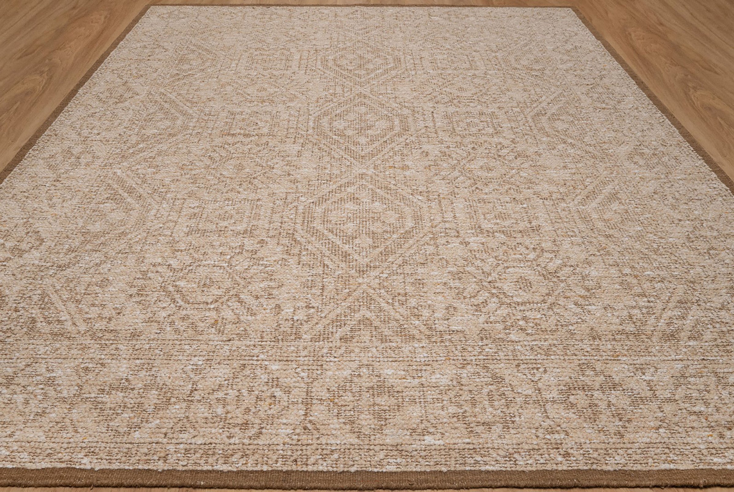 Soft Ground Agate Sand Wool Rug, Hand-Knotted Oushak Lattice, Beige Tan Faded Vintage Area Rug 8x10 | Custom Size