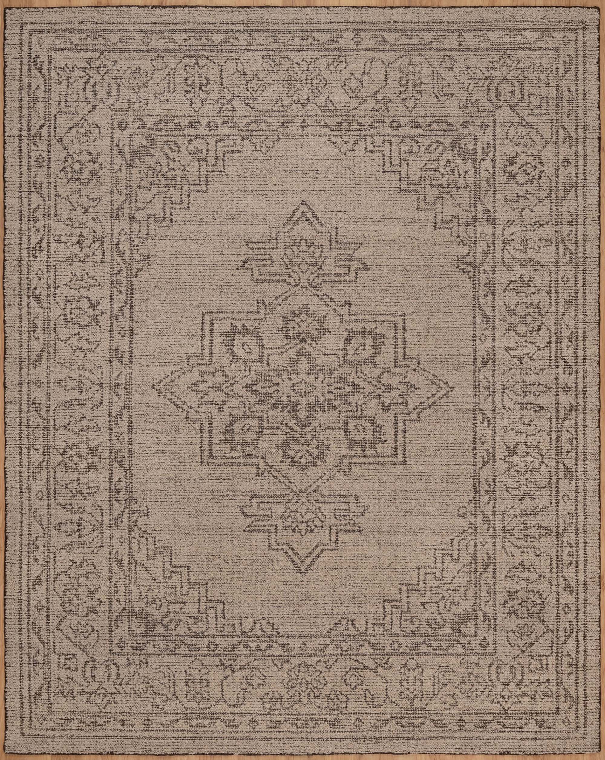 Soft Ground Onyx Taupe Wool Rug, Hand-Knotted Medallion Heriz, Greige Brown Vintage Area Rug 8x10 | Custom Size