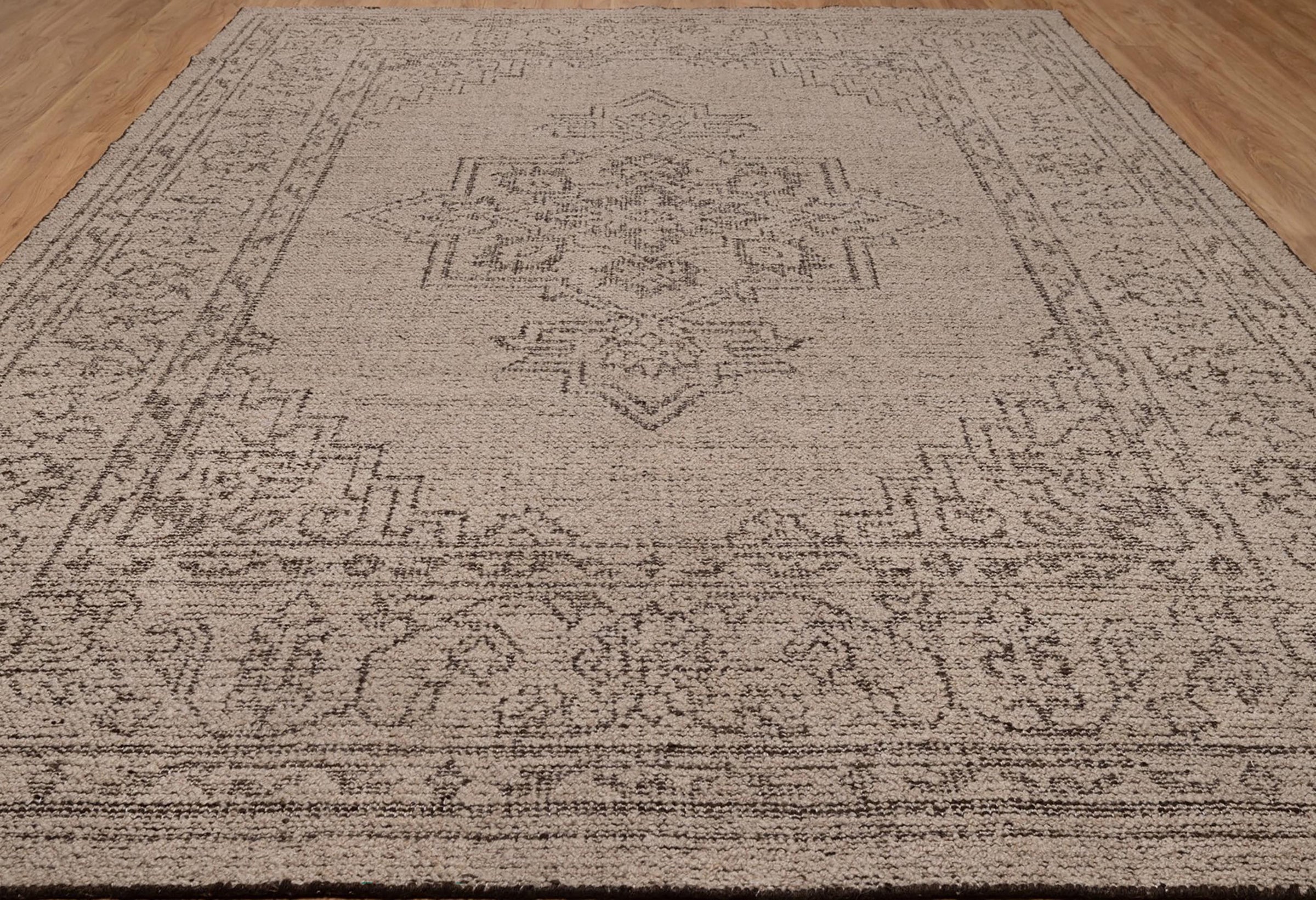 Soft Ground Onyx Taupe Wool Rug, Hand-Knotted Medallion Heriz, Greige Brown Vintage Area Rug 8x10 | Custom Size