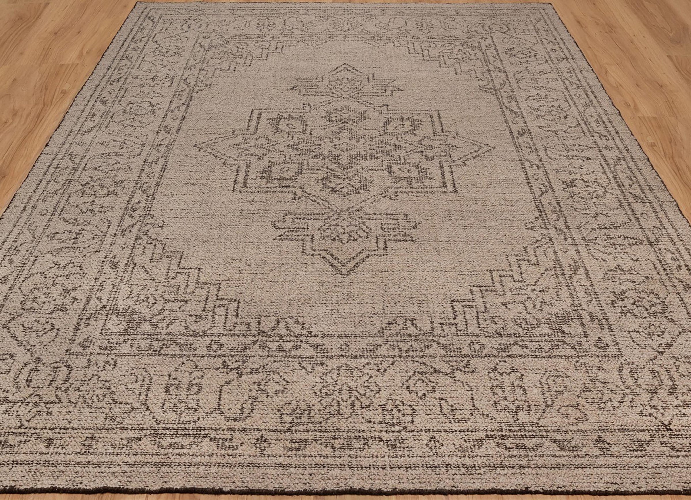 Soft Ground Onyx Taupe Wool Rug, Hand-Knotted Medallion Heriz, Greige Brown Vintage Area Rug 8x10 | Custom Size