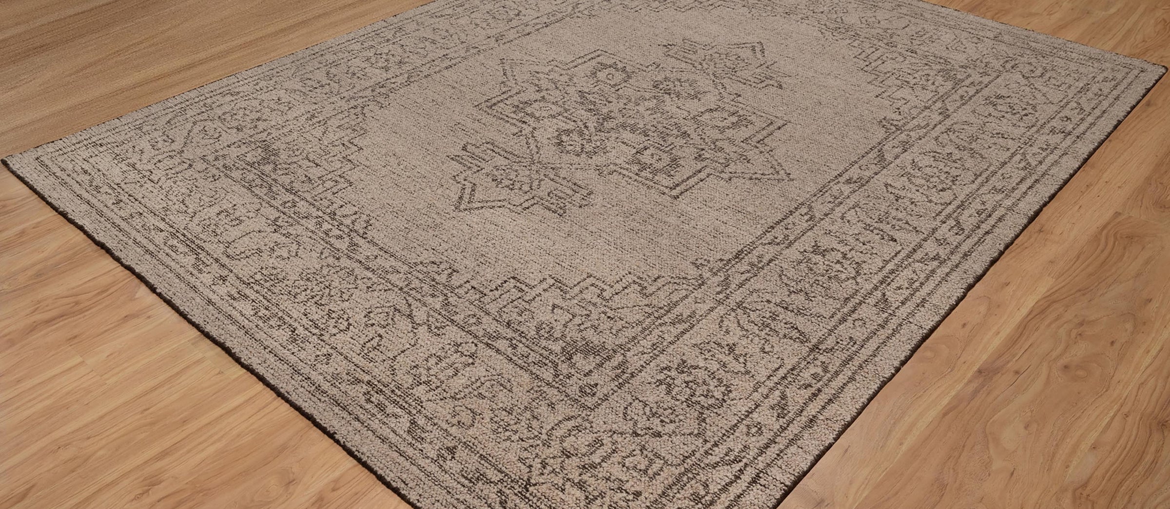 Soft Ground Onyx Taupe Wool Rug, Hand-Knotted Medallion Heriz, Greige Brown Vintage Area Rug 8x10 | Custom Size