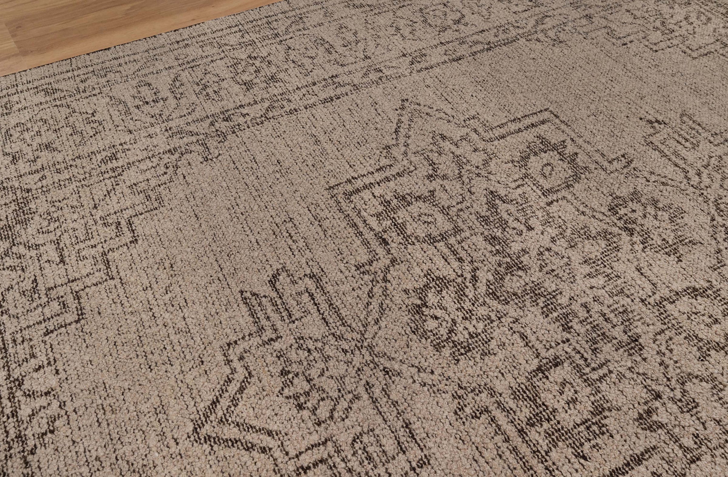 Soft Ground Onyx Taupe Wool Rug, Hand-Knotted Medallion Heriz, Greige Brown Vintage Area Rug 8x10 | Custom Size
