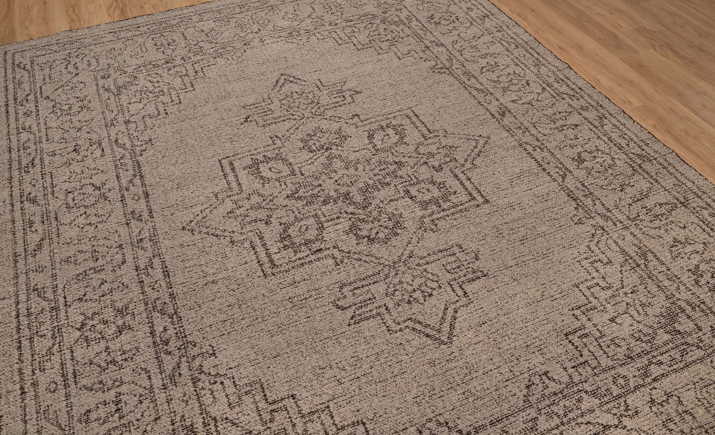 Soft Ground Onyx Taupe Wool Rug, Hand-Knotted Medallion Heriz, Greige Brown Vintage Area Rug 8x10 | Custom Size