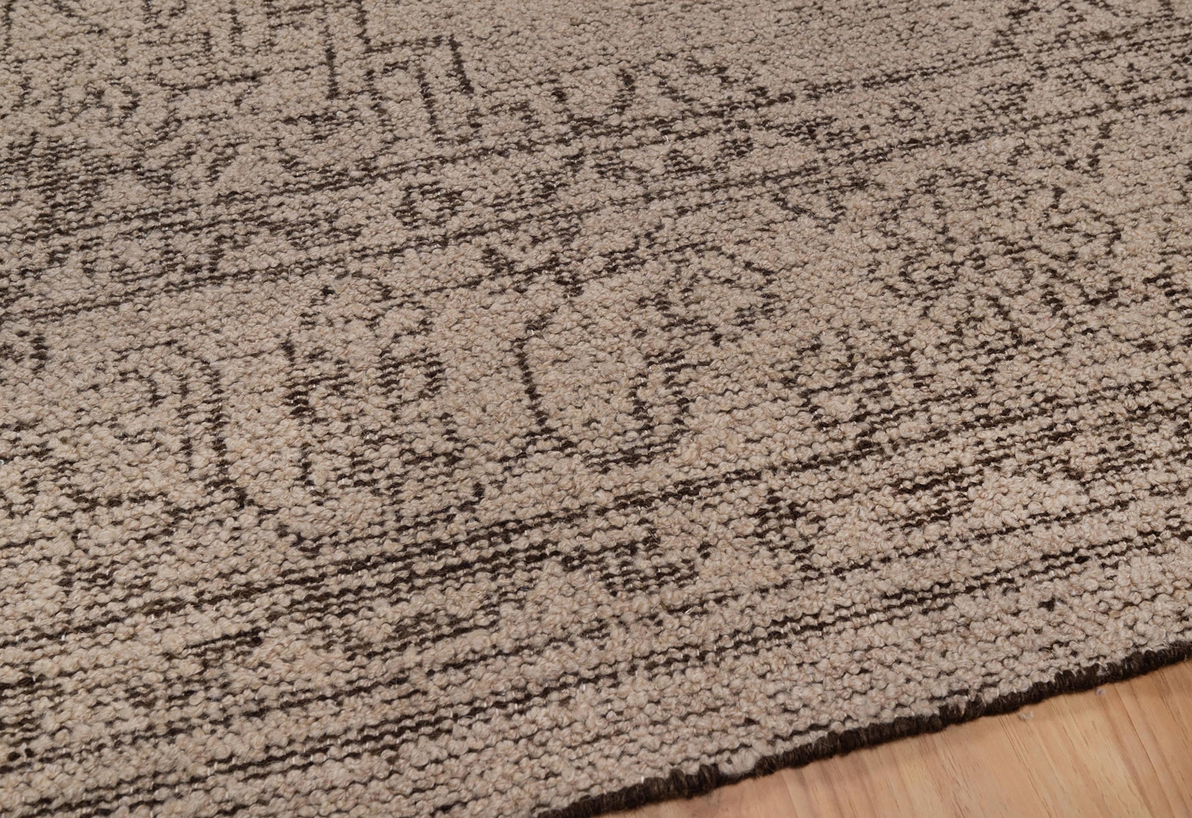 Soft Ground Onyx Taupe Wool Rug, Hand-Knotted Medallion Heriz, Greige Brown Vintage Area Rug 8x10 | Custom Size
