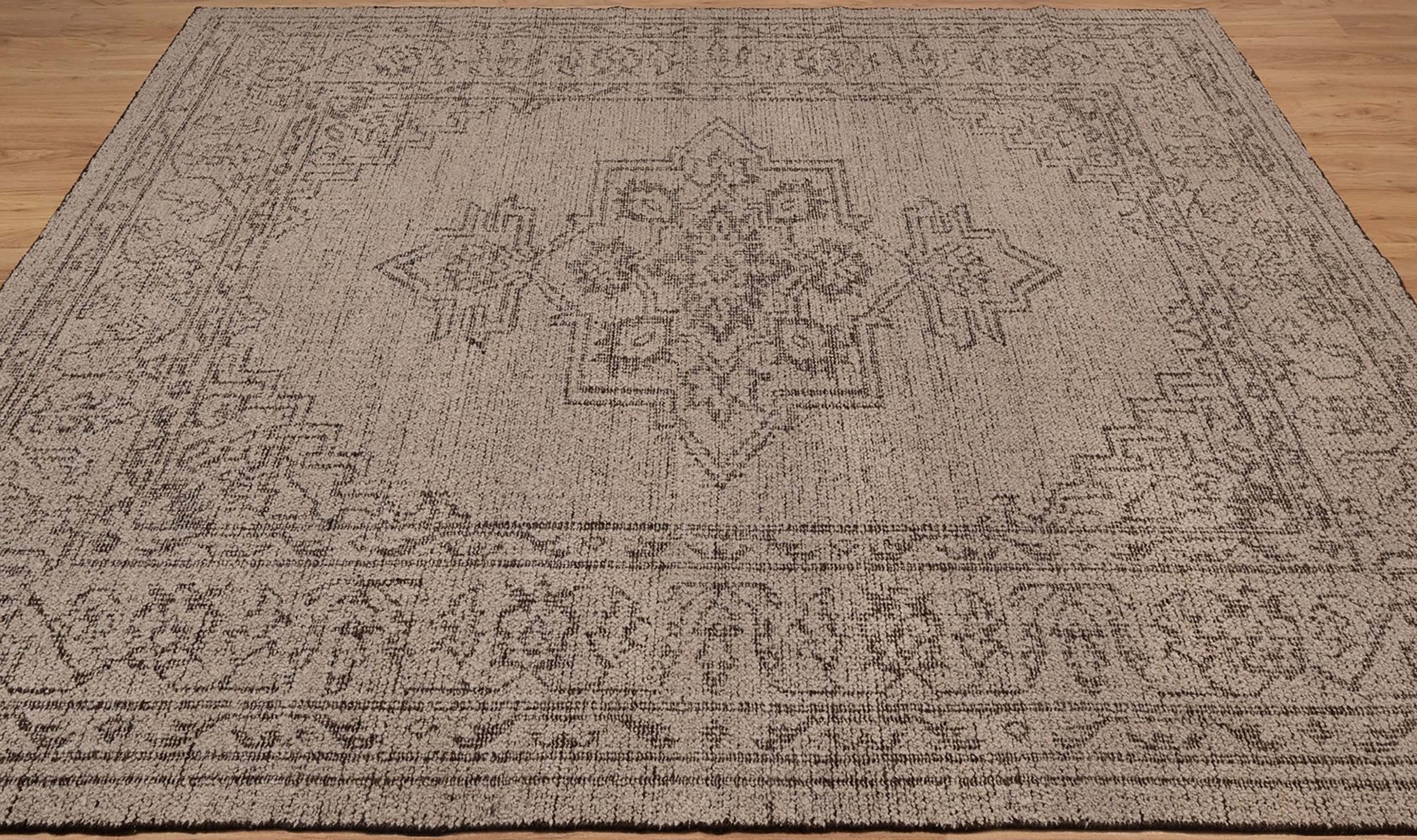 Soft Ground Onyx Taupe Wool Rug, Hand-Knotted Medallion Heriz, Greige Brown Vintage Area Rug 8x10 | Custom Size