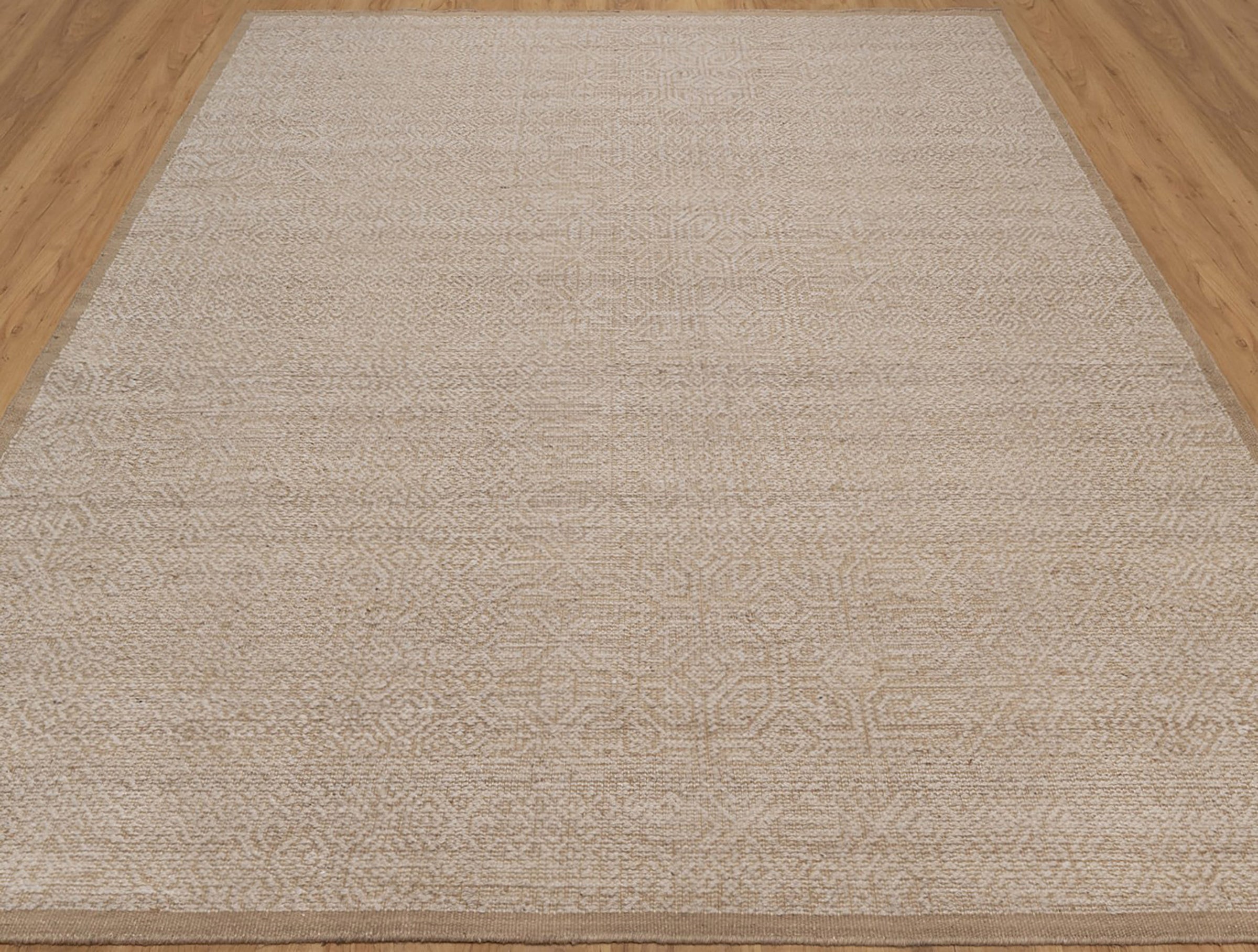 Warm Grain Muslin Oat Wool Rug, Hand-Knotted Diamond Lattice, Natural Ivory Beige Area Rug 8x10 | Custom Size