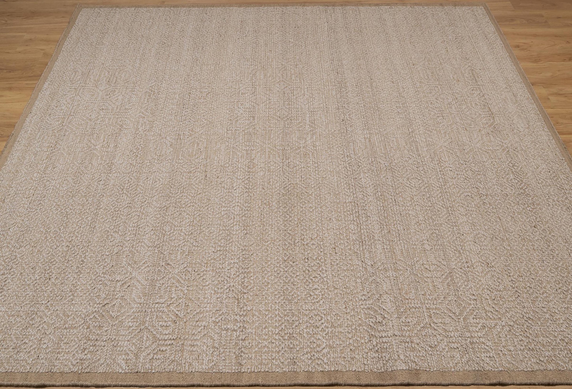 Warm Grain Muslin Oat Wool Rug, Hand-Knotted Diamond Lattice, Natural Ivory Beige Area Rug 8x10 | Custom Size