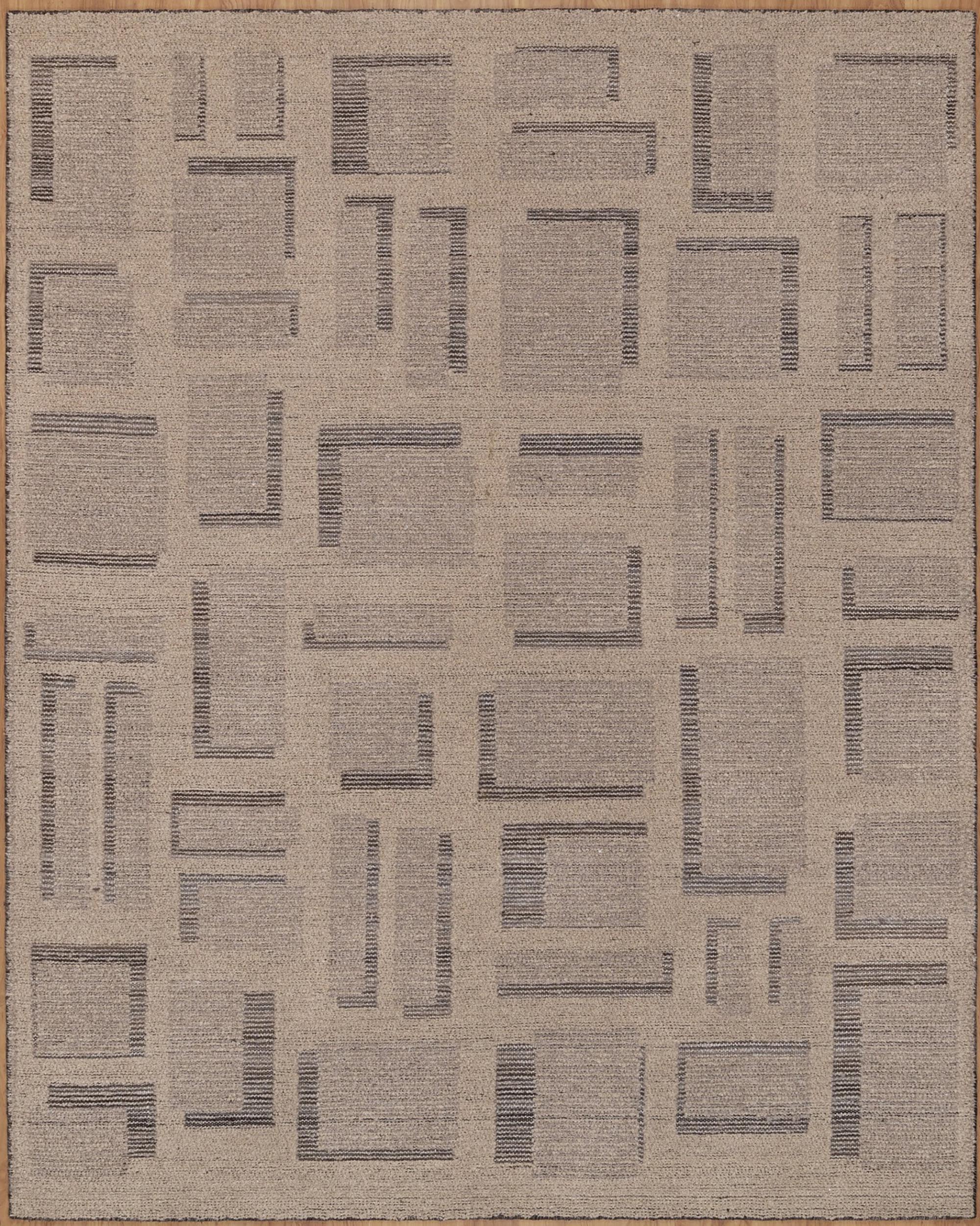 Open Field Butte Taupe Wool Rug, Hand-Knotted Angular Marks, Greige Charcoal Abstract Area Rug 8x10 | Custom Size