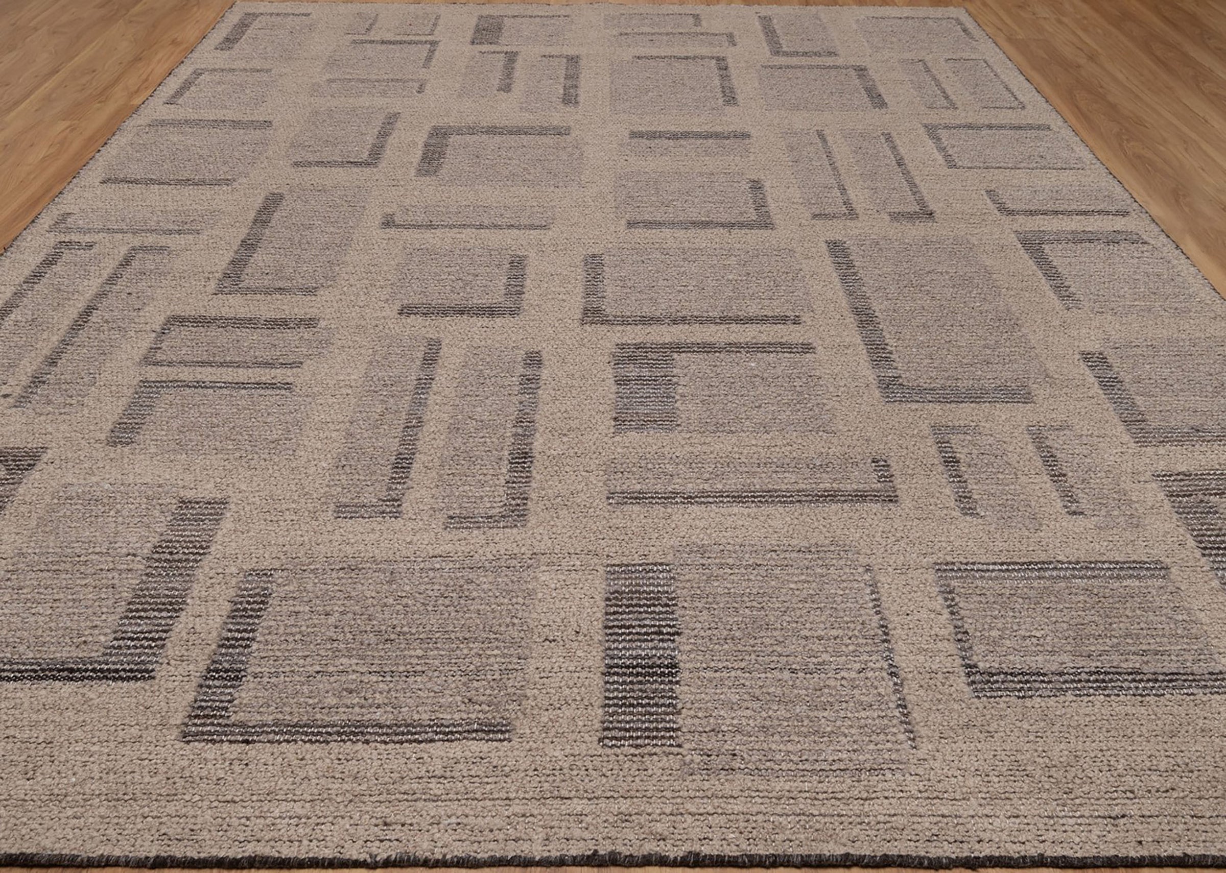 Open Field Butte Taupe Wool Rug, Hand-Knotted Angular Marks, Greige Charcoal Abstract Area Rug 8x10 | Custom Size