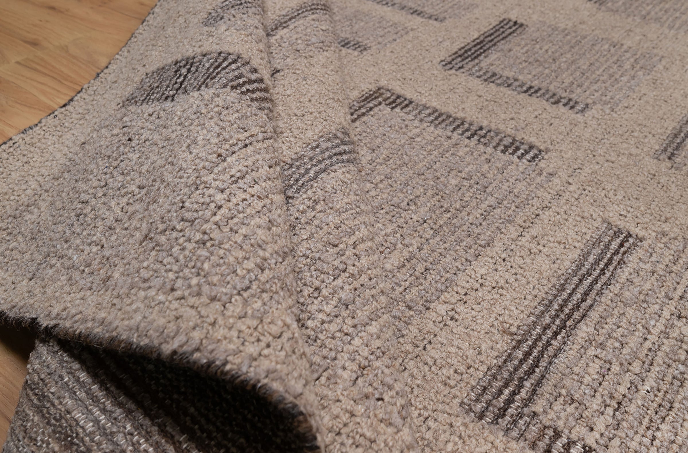 Open Field Butte Taupe Wool Rug, Hand-Knotted Angular Marks, Greige Charcoal Abstract Area Rug 8x10 | Custom Size