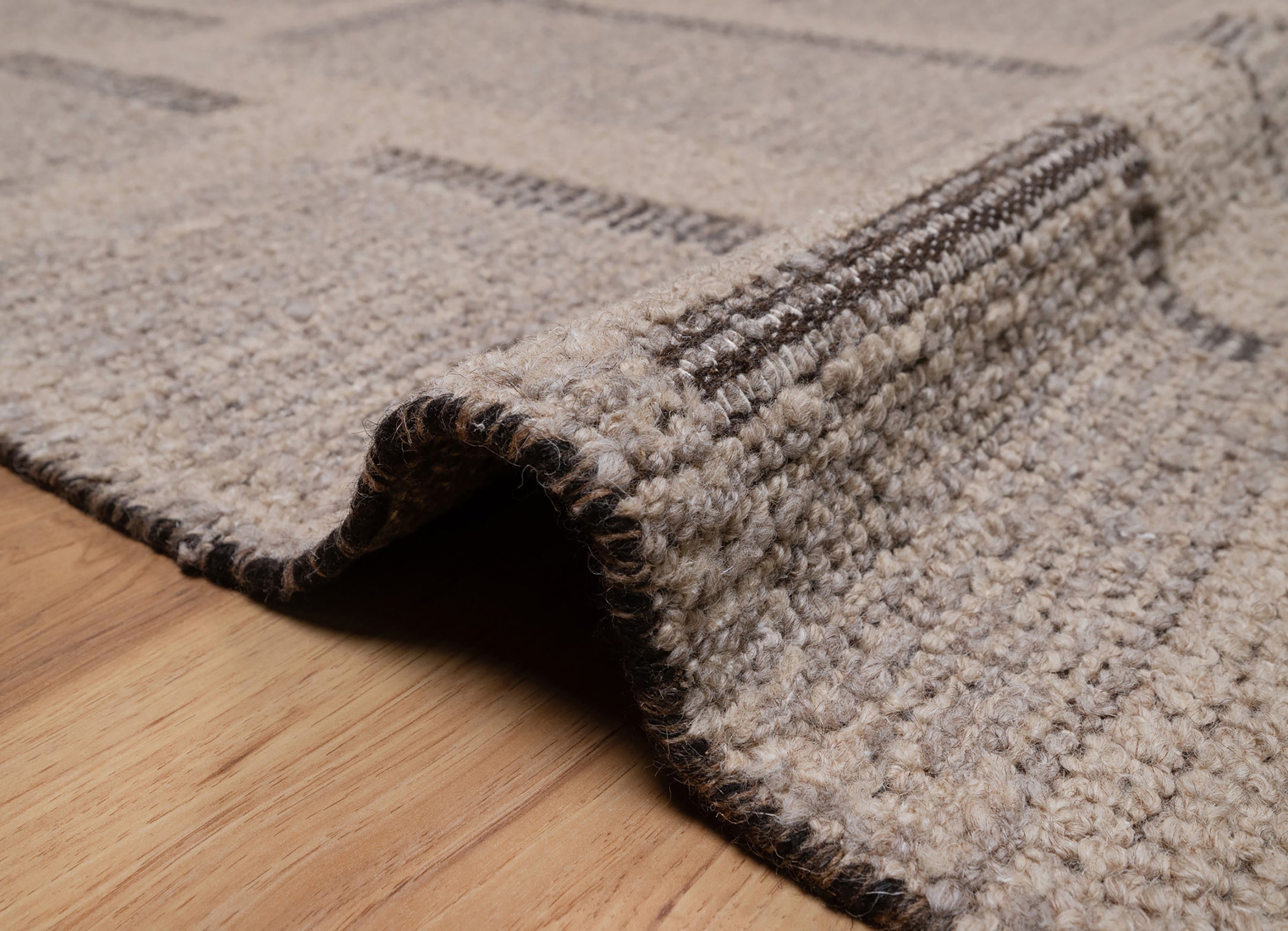 Open Field Butte Taupe Wool Rug, Hand-Knotted Angular Marks, Greige Charcoal Abstract Area Rug 8x10 | Custom Size