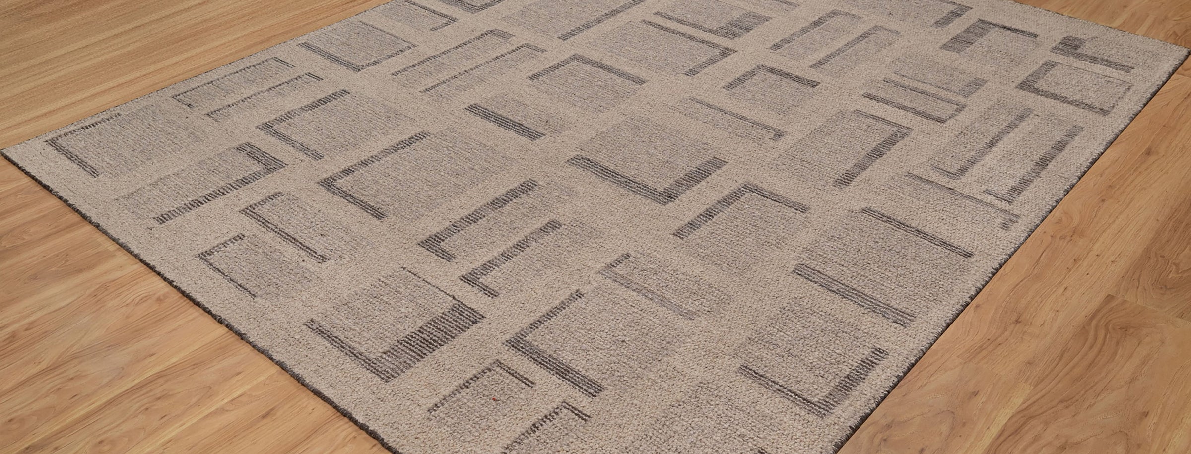 Open Field Butte Taupe Wool Rug, Hand-Knotted Angular Marks, Greige Charcoal Abstract Area Rug 8x10 | Custom Size