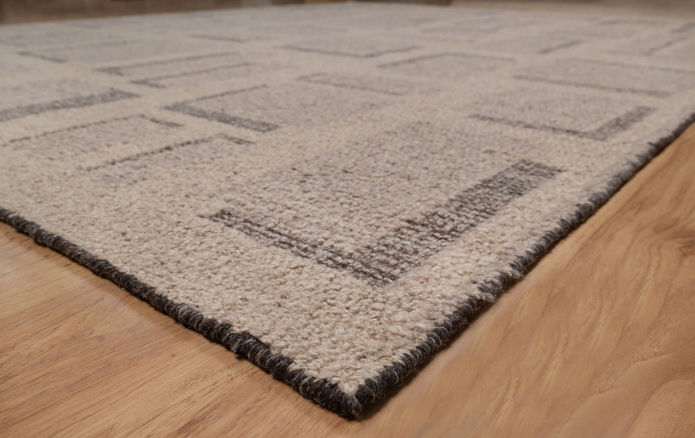 Open Field Butte Taupe Wool Rug, Hand-Knotted Angular Marks, Greige Charcoal Abstract Area Rug 8x10 | Custom Size
