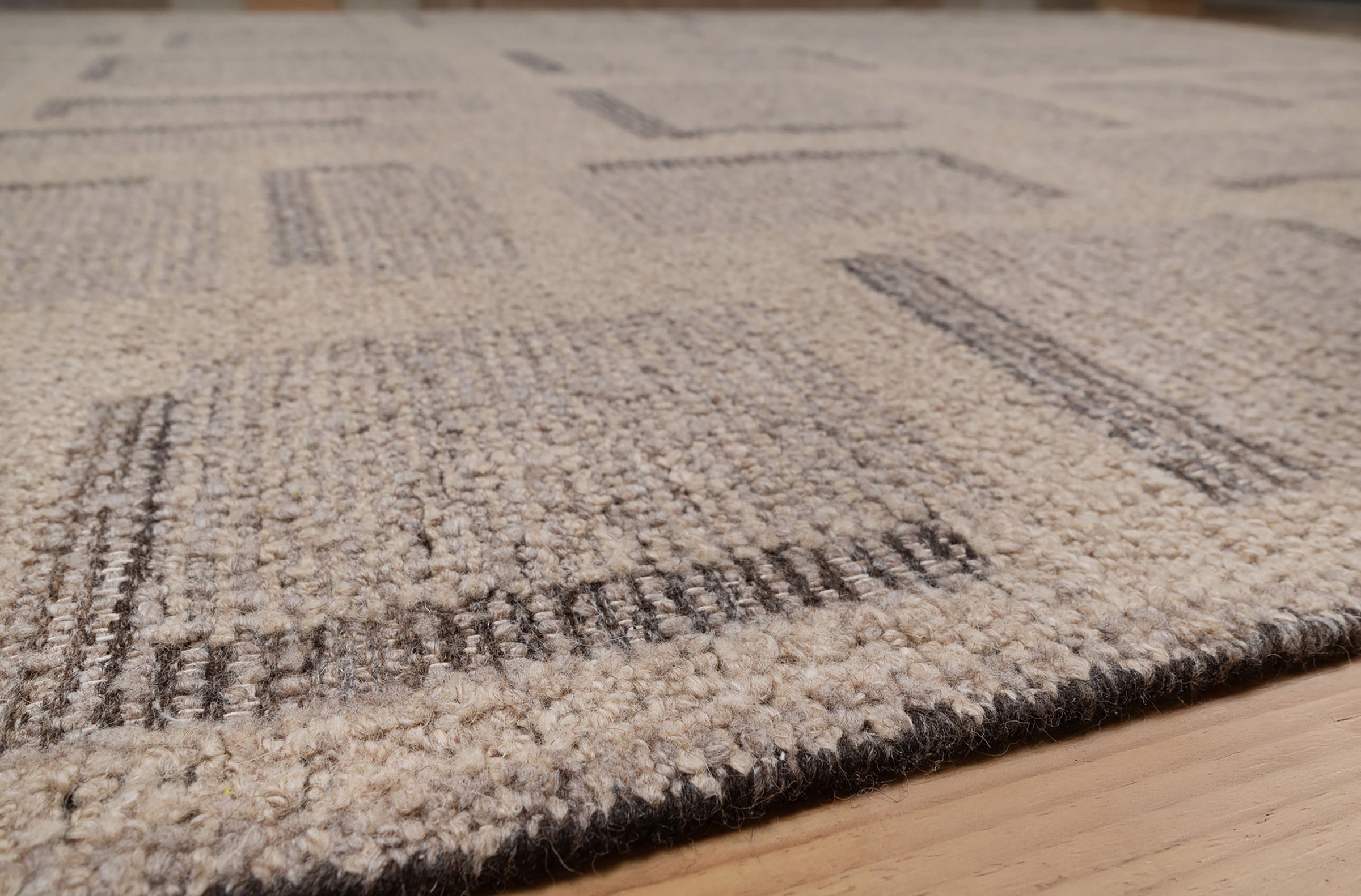 Open Field Butte Taupe Wool Rug, Hand-Knotted Angular Marks, Greige Charcoal Abstract Area Rug 8x10 | Custom Size