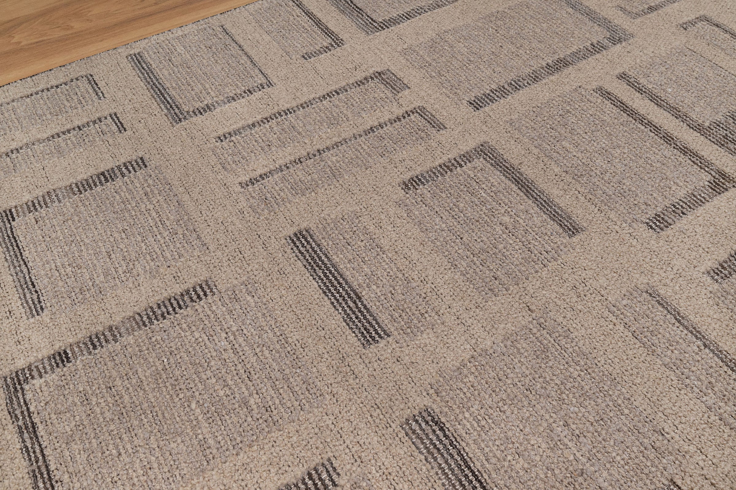 Open Field Butte Taupe Wool Rug, Hand-Knotted Angular Marks, Greige Charcoal Abstract Area Rug 8x10 | Custom Size