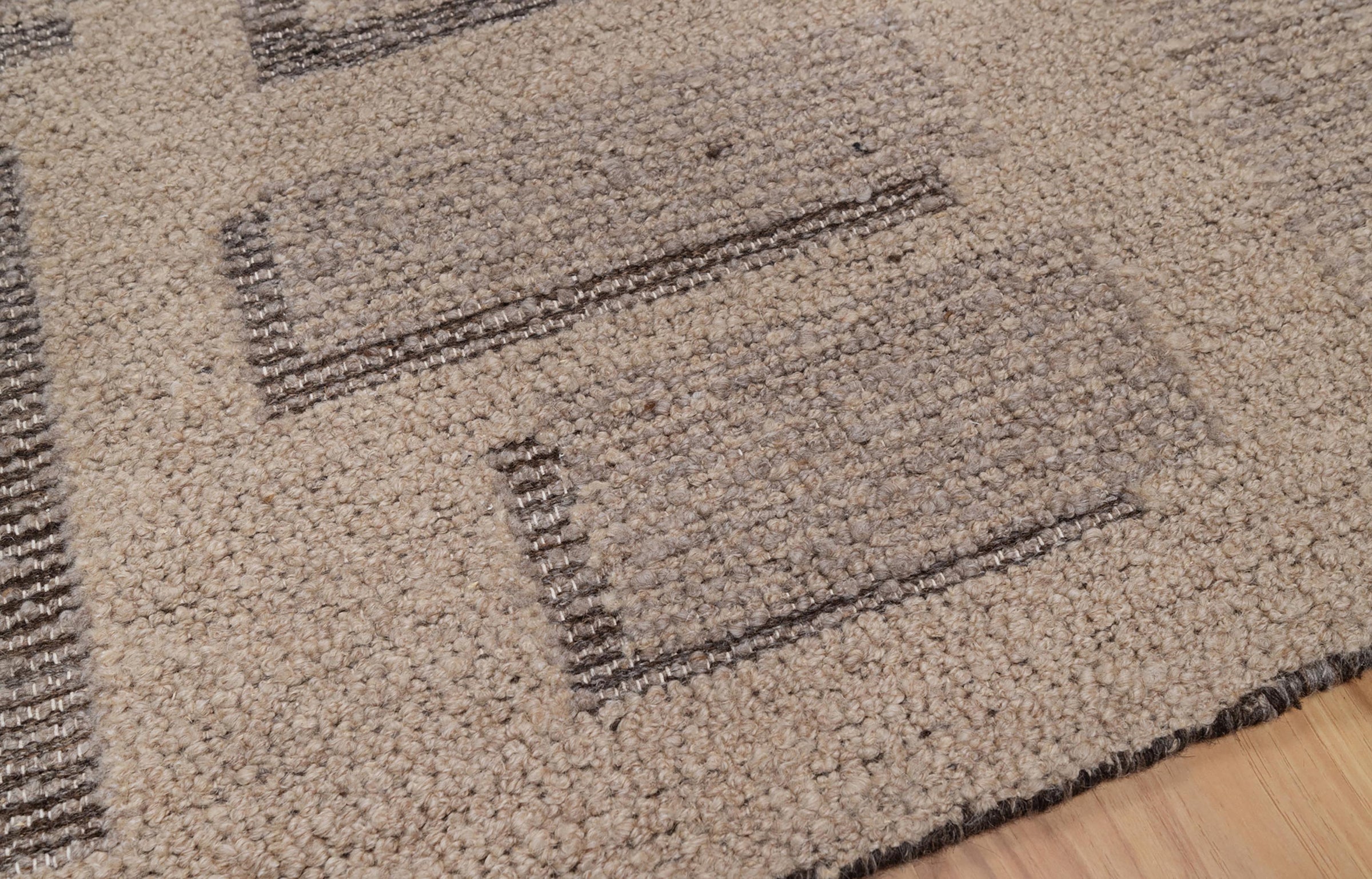 Open Field Butte Taupe Wool Rug, Hand-Knotted Angular Marks, Greige Charcoal Abstract Area Rug 8x10 | Custom Size