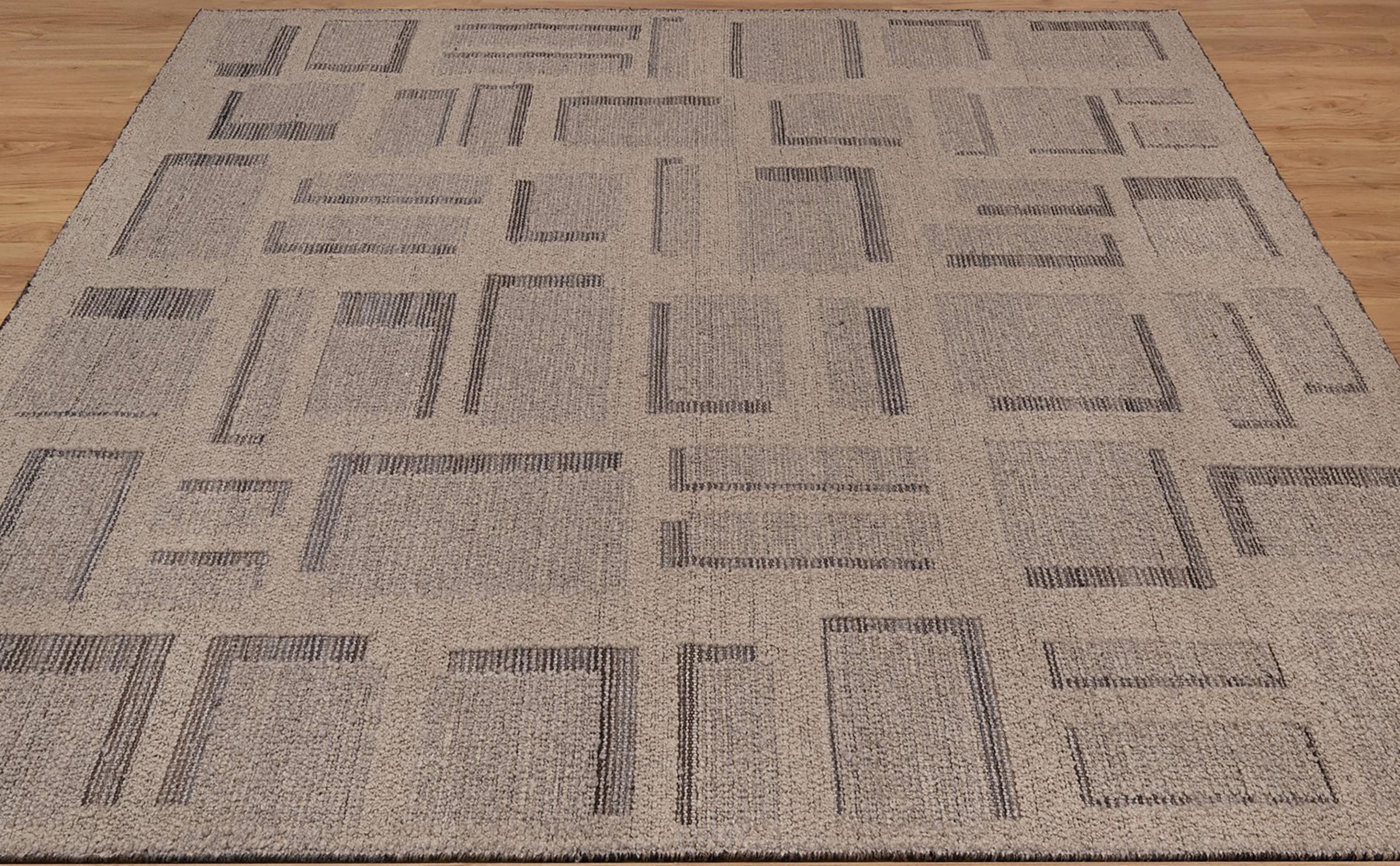 Open Field Butte Taupe Wool Rug, Hand-Knotted Angular Marks, Greige Charcoal Abstract Area Rug 8x10 | Custom Size