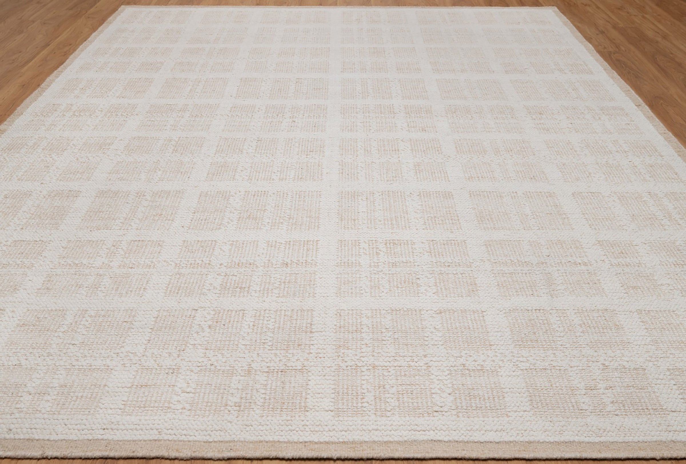 Warm Grain Batiste Oat Wool Rug, Hand-Knotted Checkerboard, Ivory Cream Natural Area Rug 8x10 | Custom Size