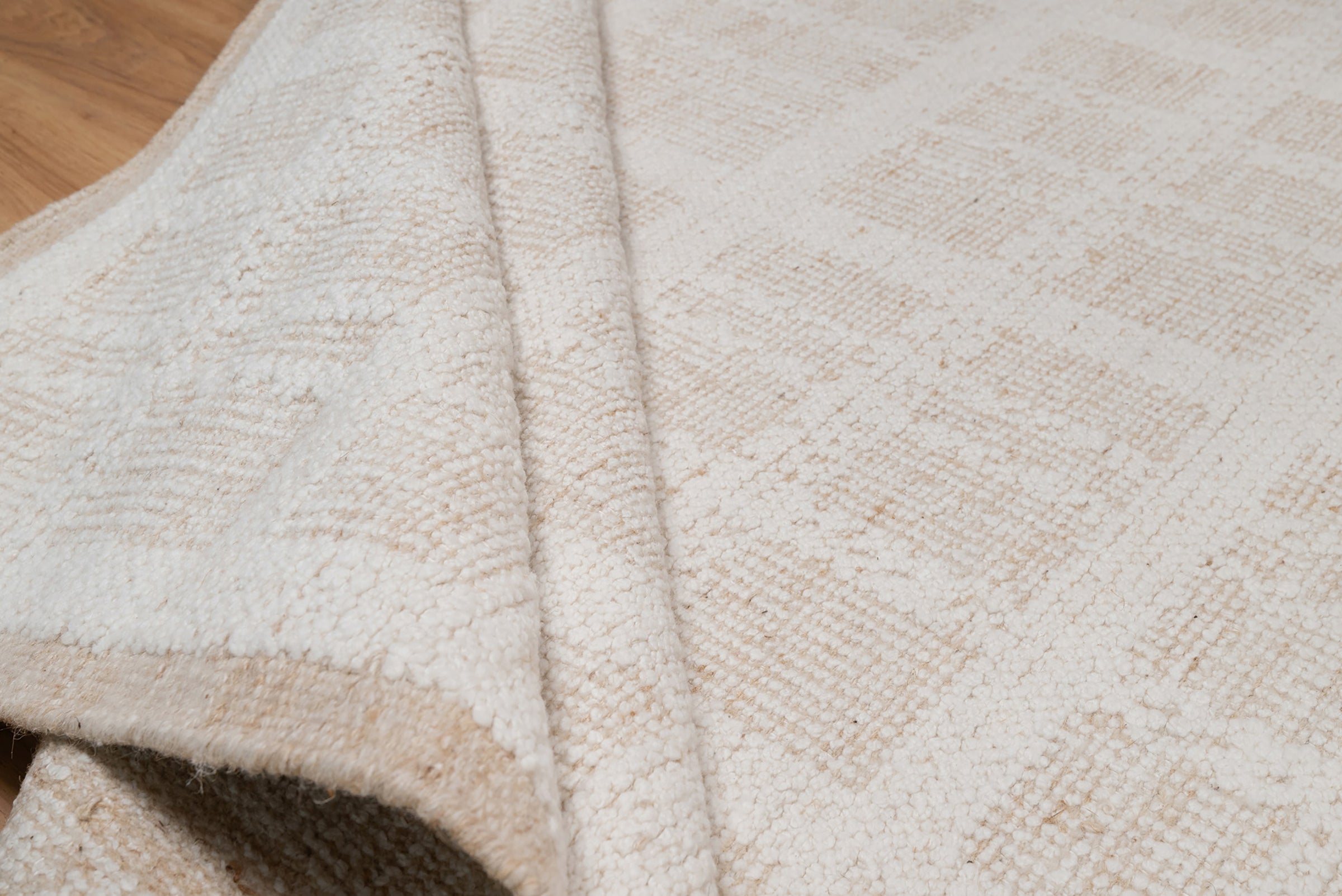 Warm Grain Batiste Oat Wool Rug, Hand-Knotted Checkerboard, Ivory Cream Natural Area Rug 8x10 | Custom Size