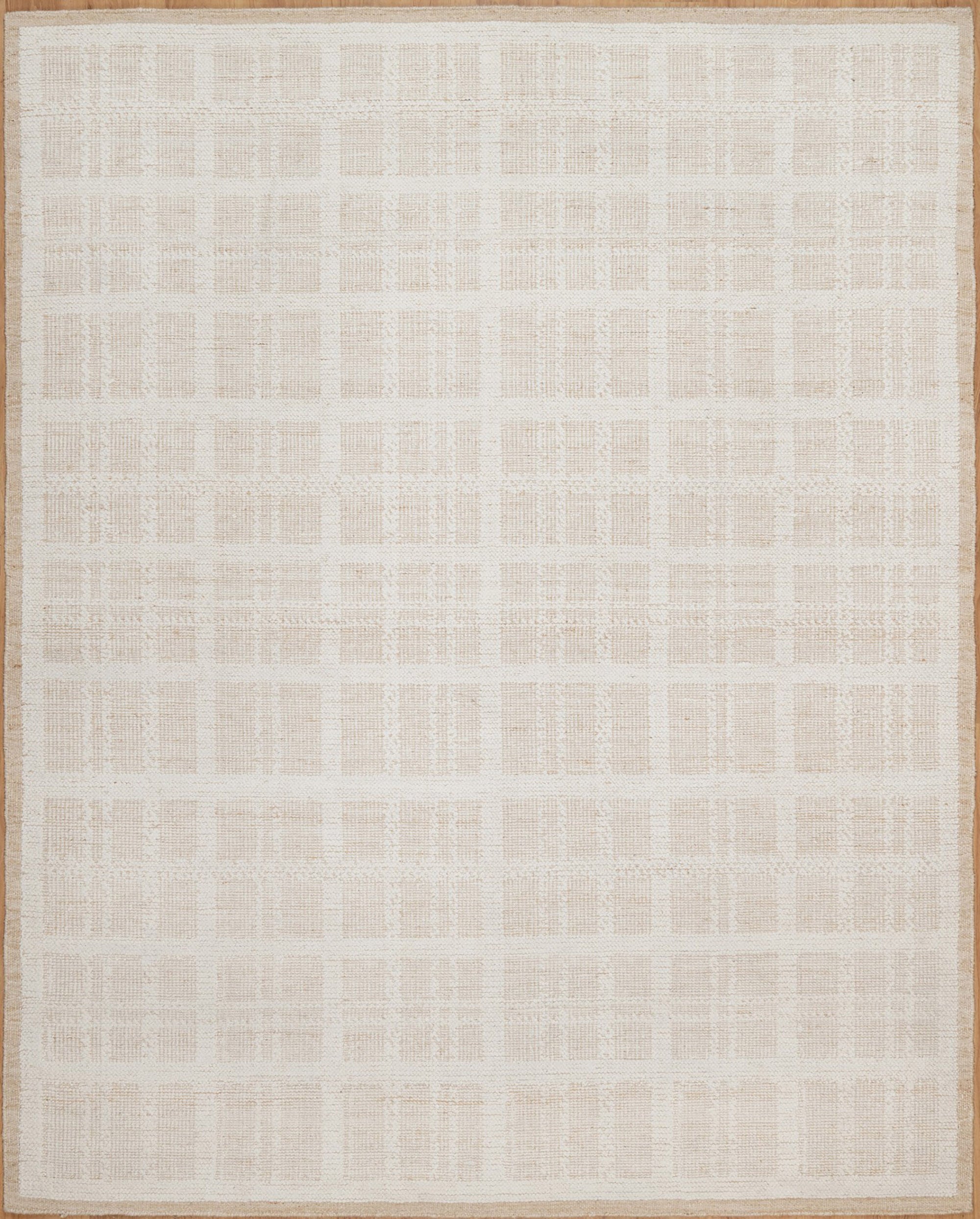 Warm Grain Batiste Oat Wool Rug, Hand-Knotted Checkerboard, Ivory Cream Natural Area Rug 8x10 | Custom Size