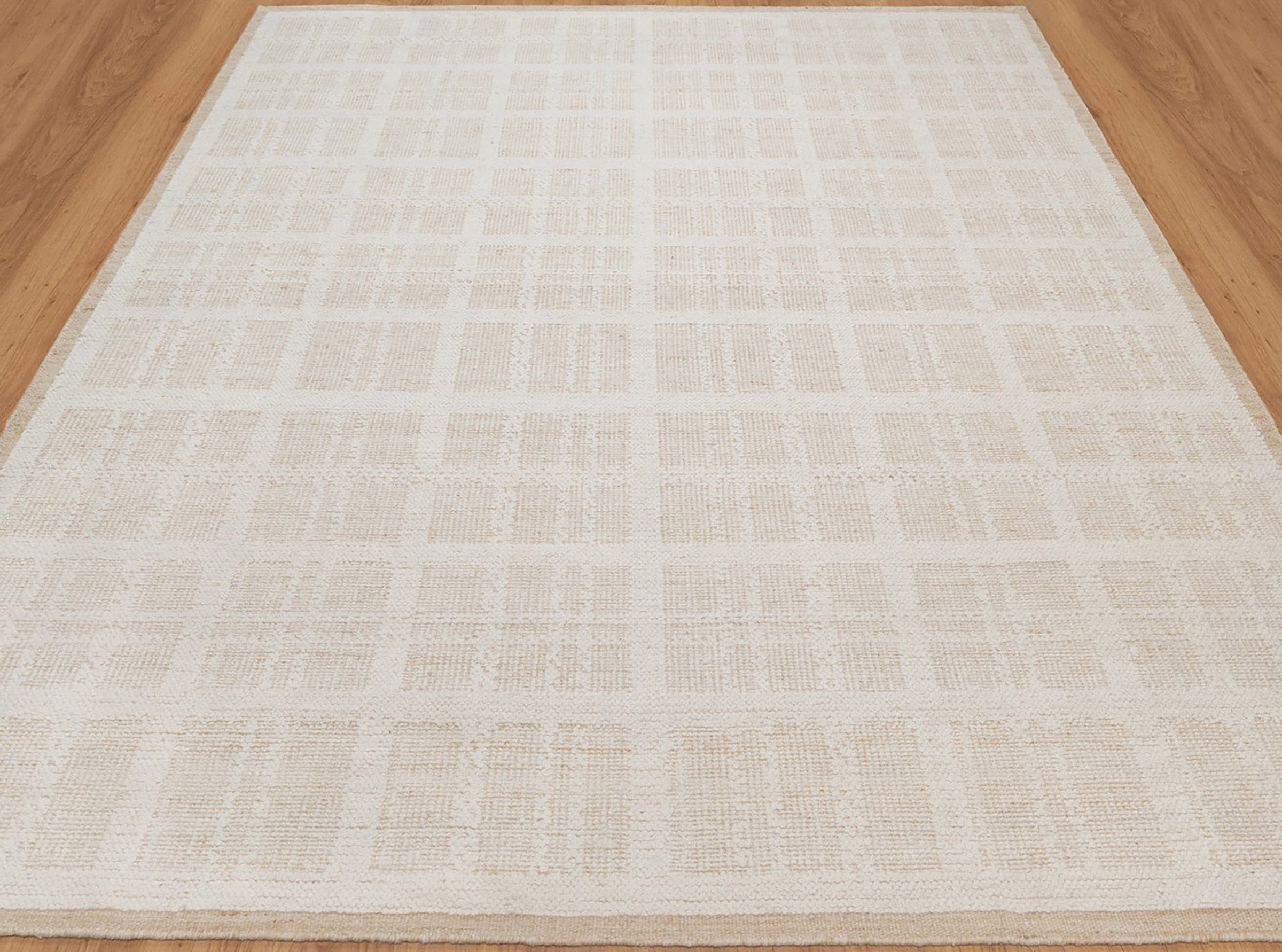 Warm Grain Batiste Oat Wool Rug, Hand-Knotted Checkerboard, Ivory Cream Natural Area Rug 8x10 | Custom Size