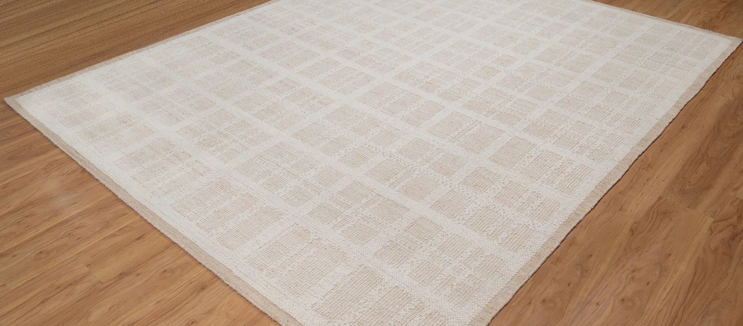 Warm Grain Batiste Oat Wool Rug, Hand-Knotted Checkerboard, Ivory Cream Natural Area Rug 8x10 | Custom Size