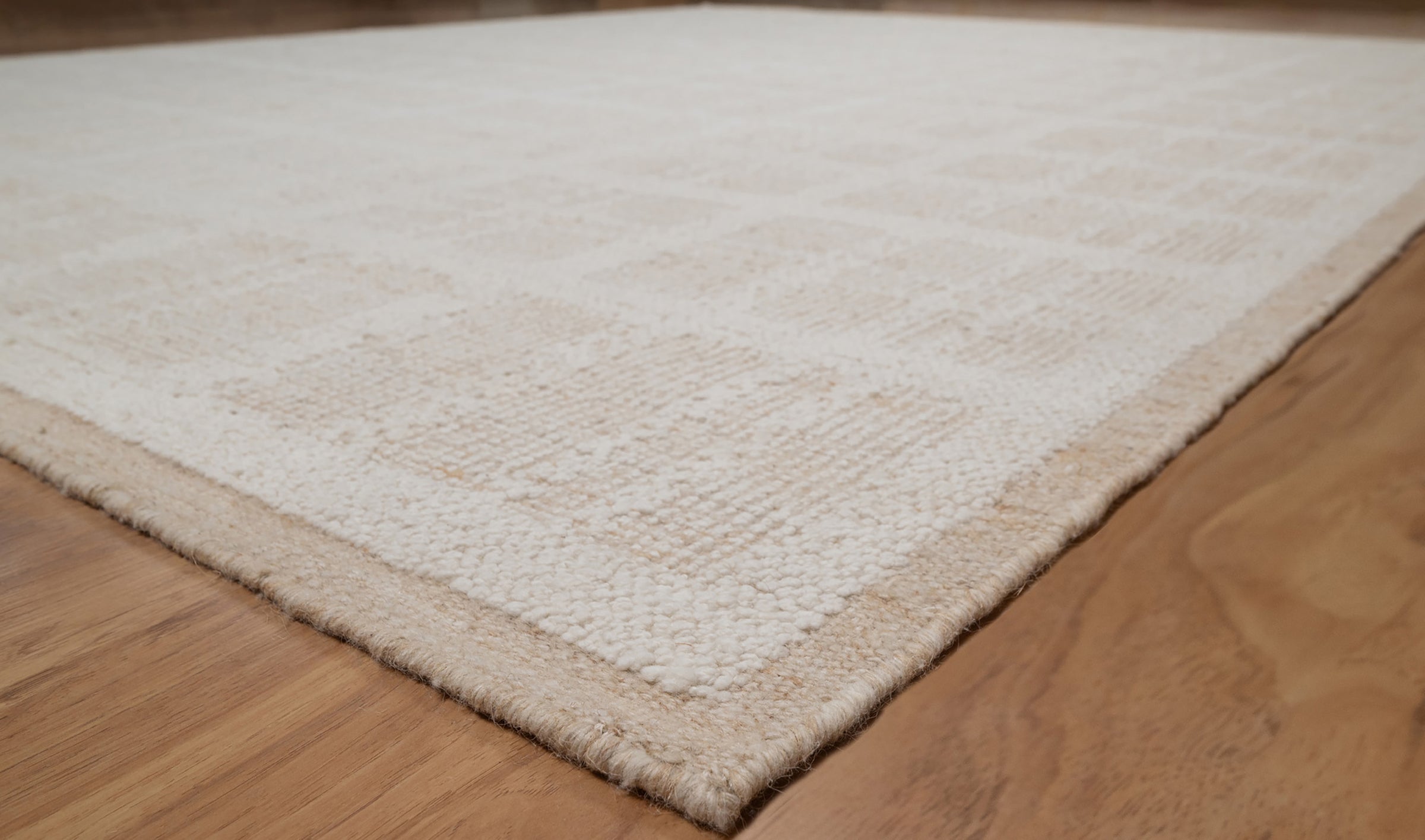 Warm Grain Batiste Oat Wool Rug, Hand-Knotted Checkerboard, Ivory Cream Natural Area Rug 8x10 | Custom Size