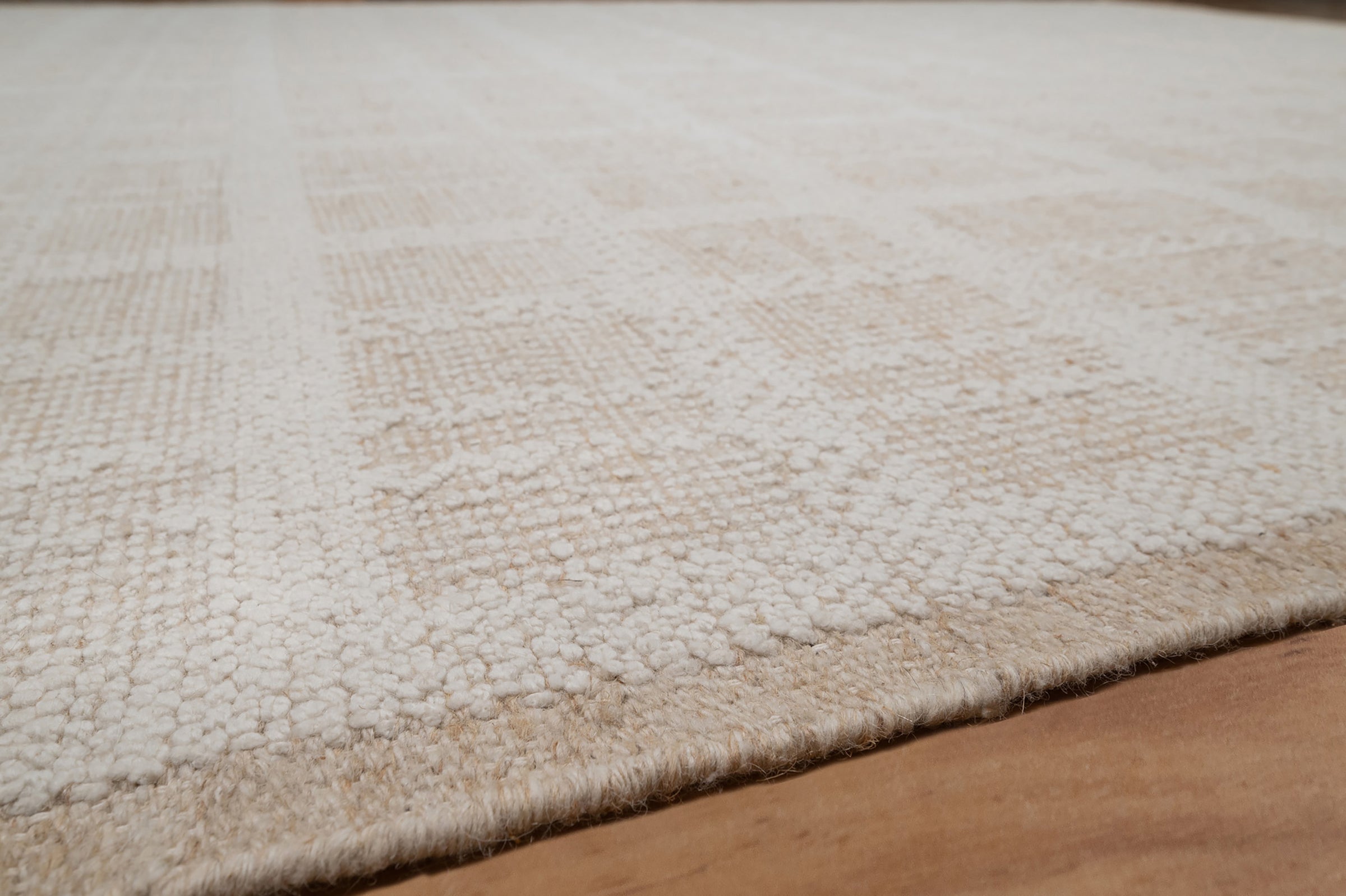 Warm Grain Batiste Oat Wool Rug, Hand-Knotted Checkerboard, Ivory Cream Natural Area Rug 8x10 | Custom Size