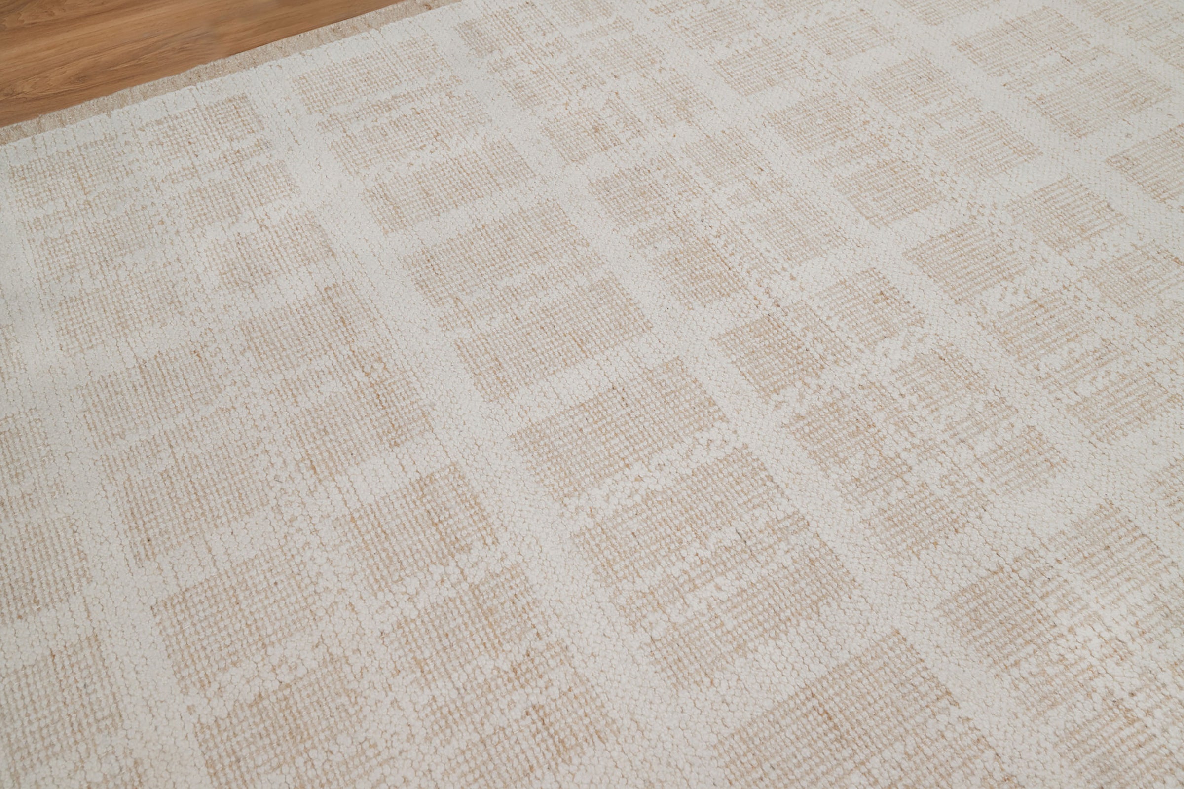 Warm Grain Batiste Oat Wool Rug, Hand-Knotted Checkerboard, Ivory Cream Natural Area Rug 8x10 | Custom Size