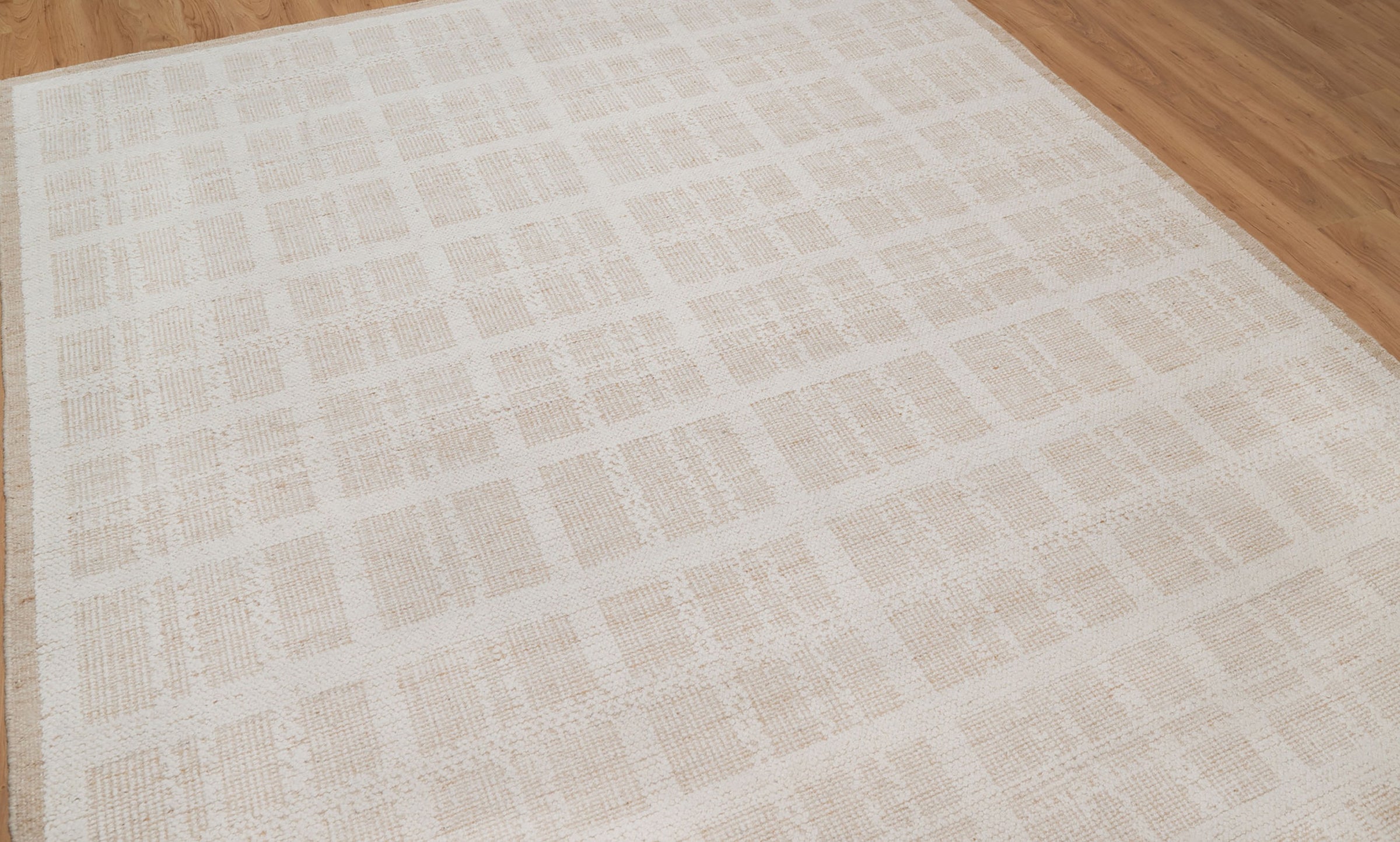 Warm Grain Batiste Oat Wool Rug, Hand-Knotted Checkerboard, Ivory Cream Natural Area Rug 8x10 | Custom Size