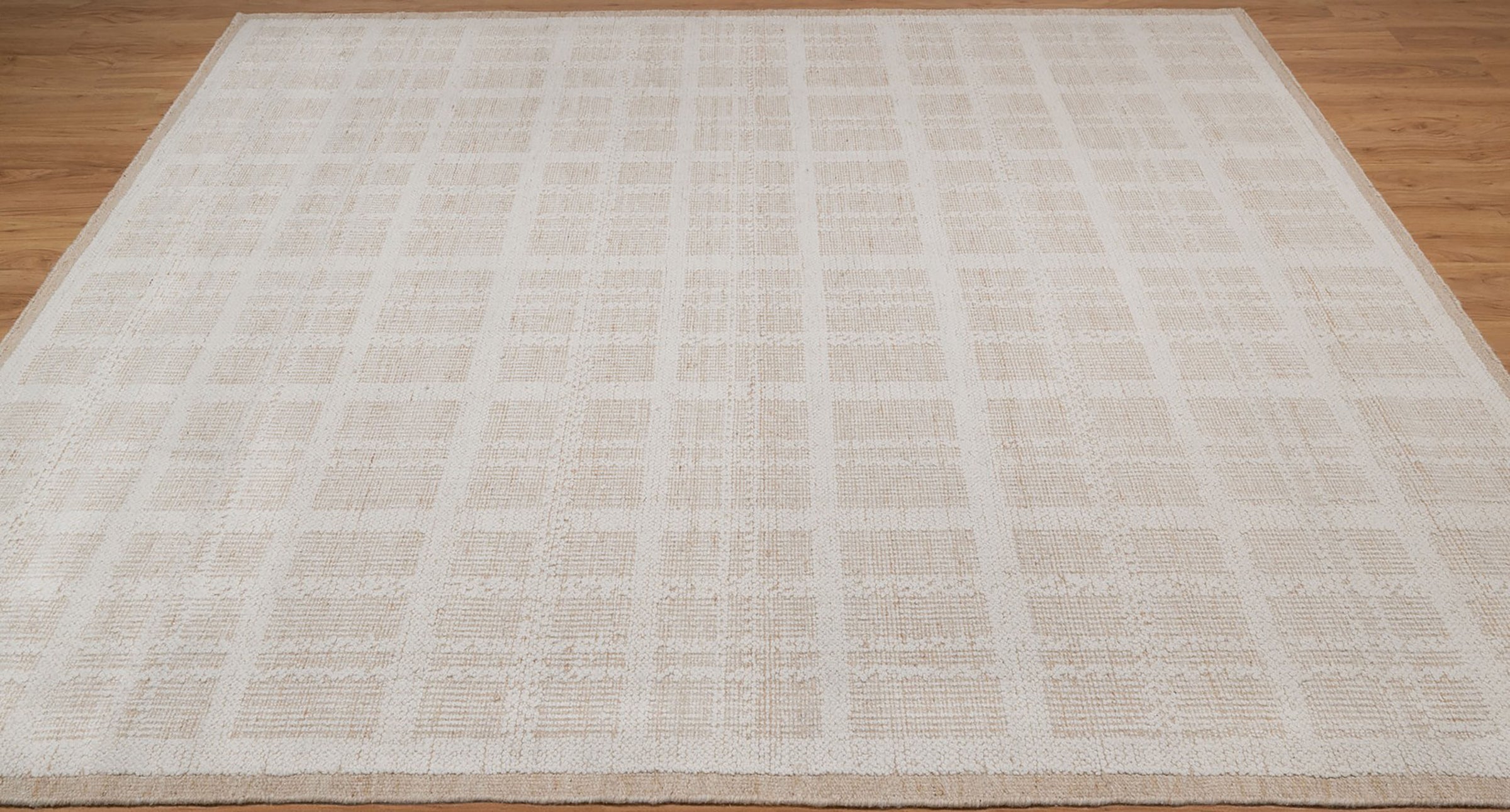 Warm Grain Batiste Oat Wool Rug, Hand-Knotted Checkerboard, Ivory Cream Natural Area Rug 8x10 | Custom Size