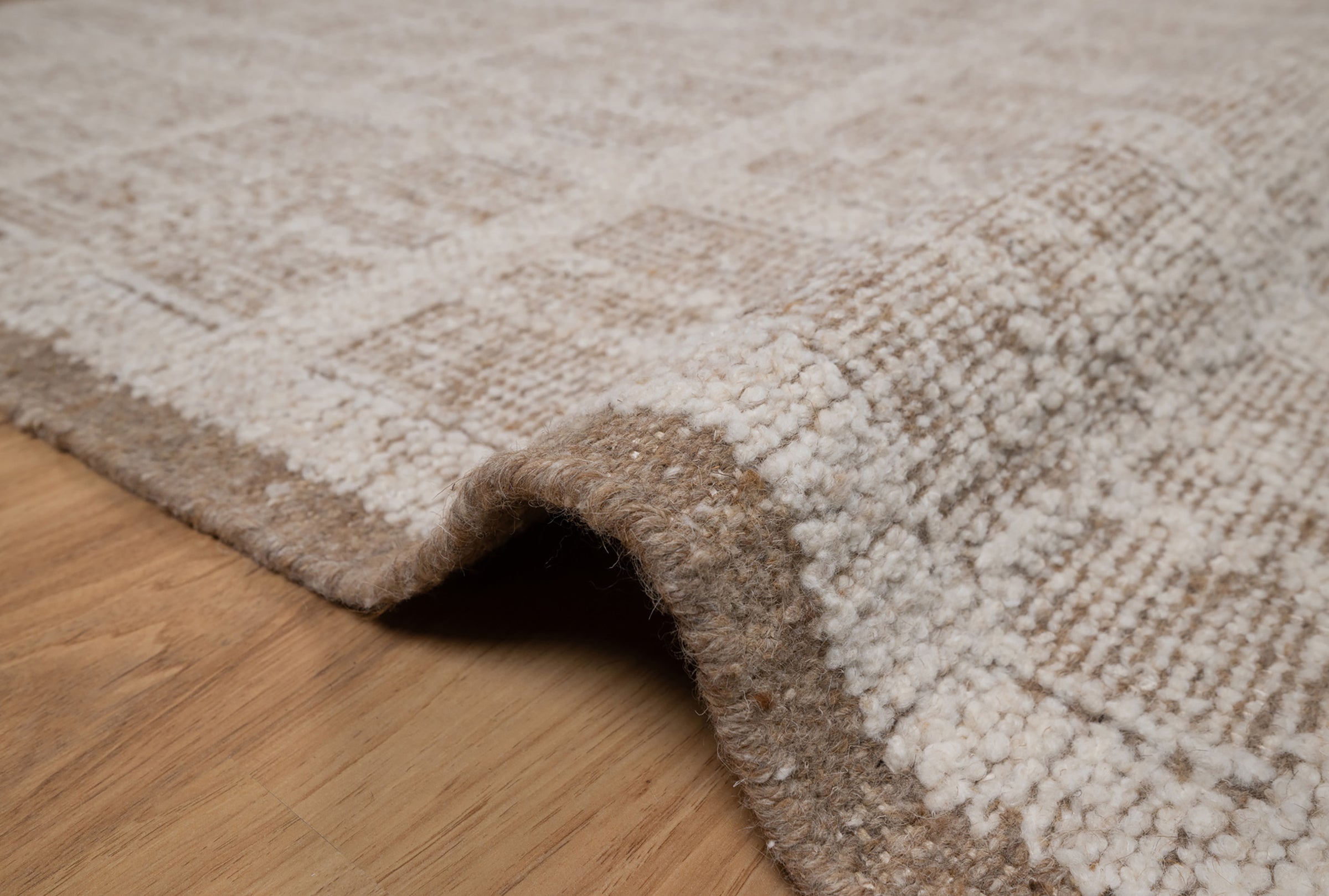 Warm Grain Gauze Oat Wool Rug, Hand-Knotted Grid Check, Ivory Tan Natural Area Rug 8x10 | Custom Size