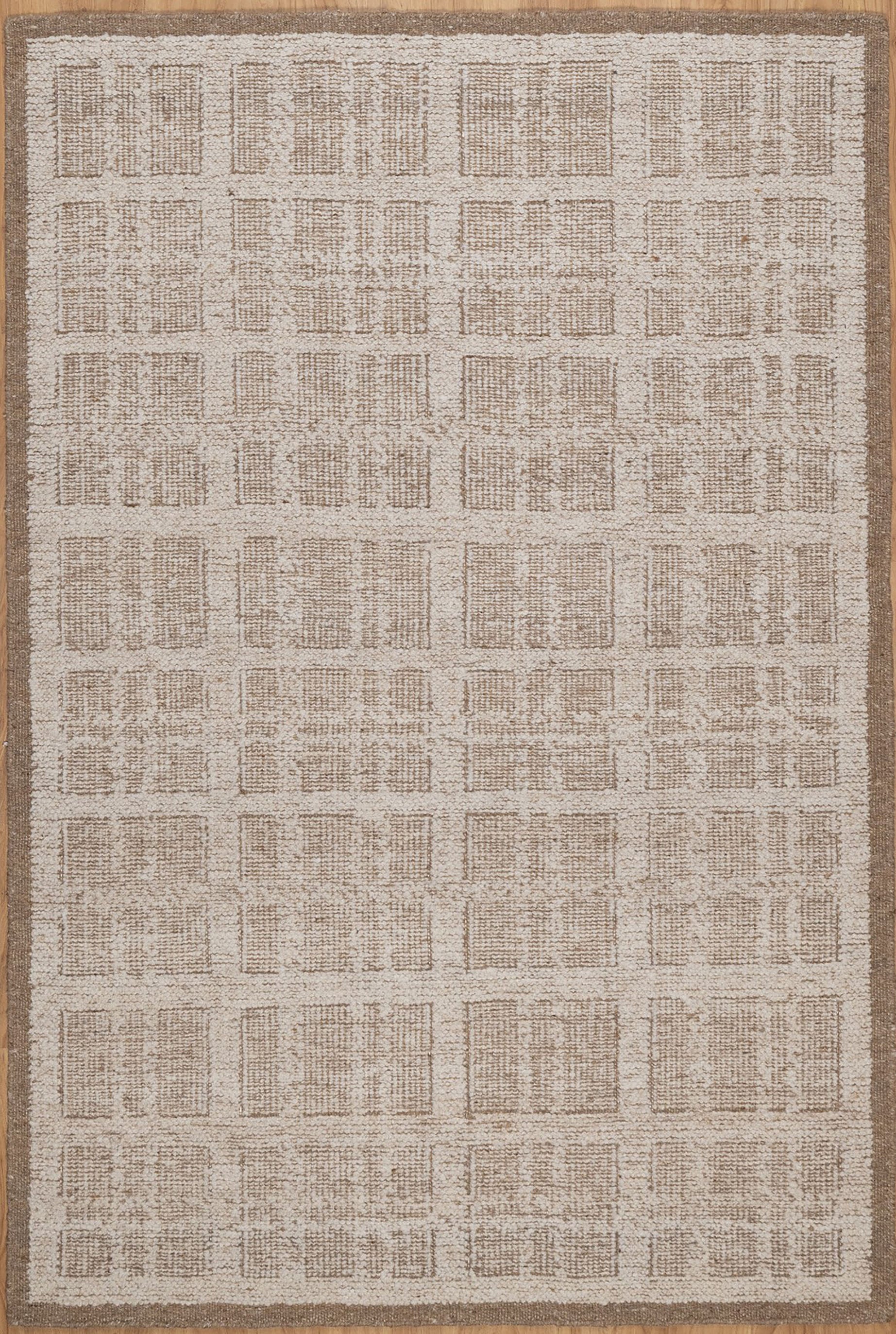 Warm Grain Gauze Oat Wool Rug, Hand-Knotted Grid Check, Ivory Tan Natural Area Rug 8x10 | Custom Size