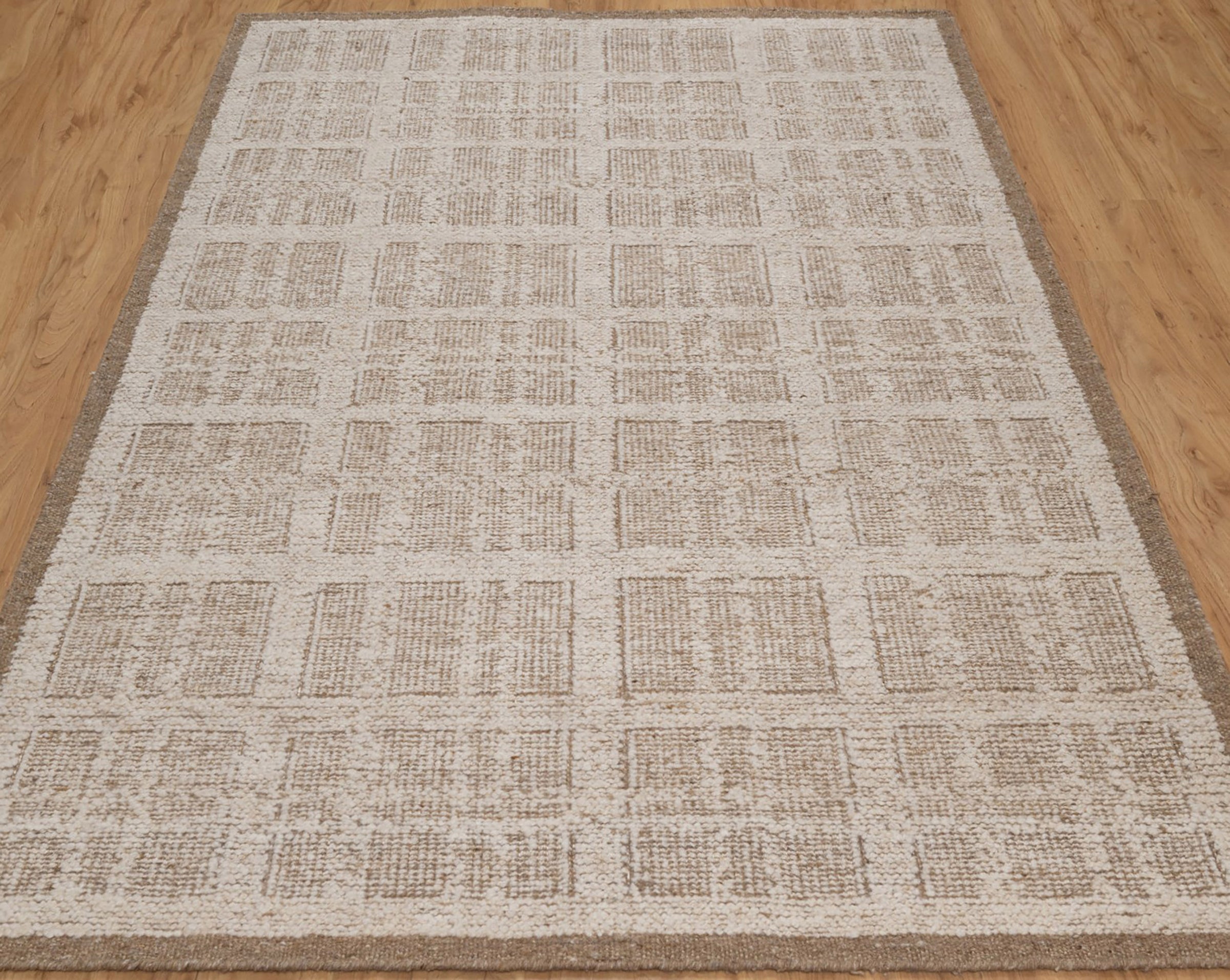 Warm Grain Gauze Oat Wool Rug, Hand-Knotted Grid Check, Ivory Tan Natural Area Rug 8x10 | Custom Size