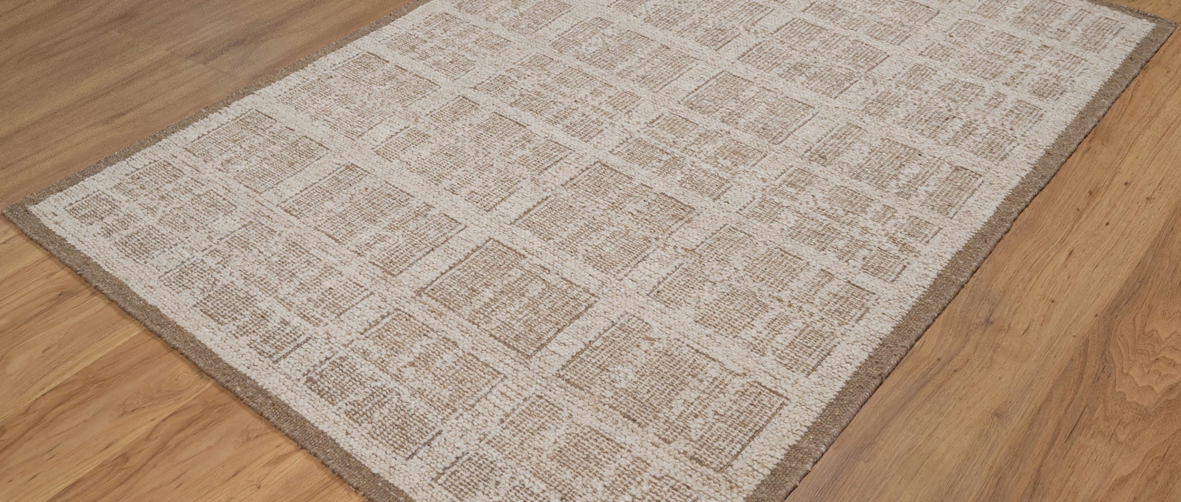 Warm Grain Gauze Oat Wool Rug, Hand-Knotted Grid Check, Ivory Tan Natural Area Rug 8x10 | Custom Size