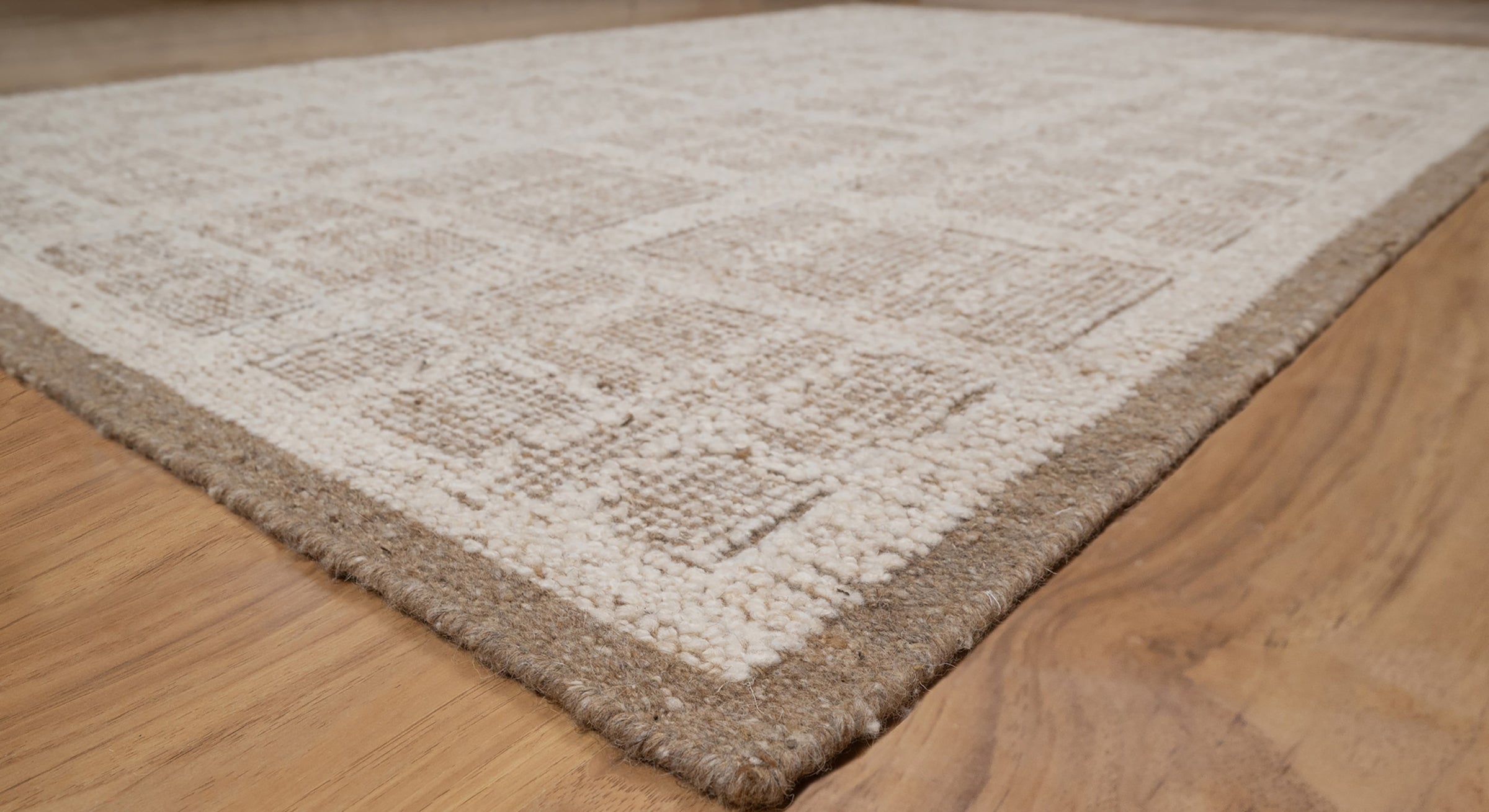 Warm Grain Gauze Oat Wool Rug, Hand-Knotted Grid Check, Ivory Tan Natural Area Rug 8x10 | Custom Size
