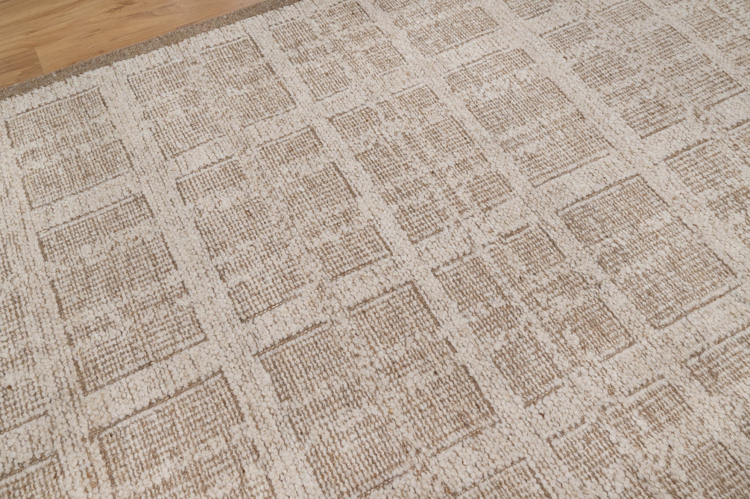 Warm Grain Gauze Oat Wool Rug, Hand-Knotted Grid Check, Ivory Tan Natural Area Rug 8x10 | Custom Size