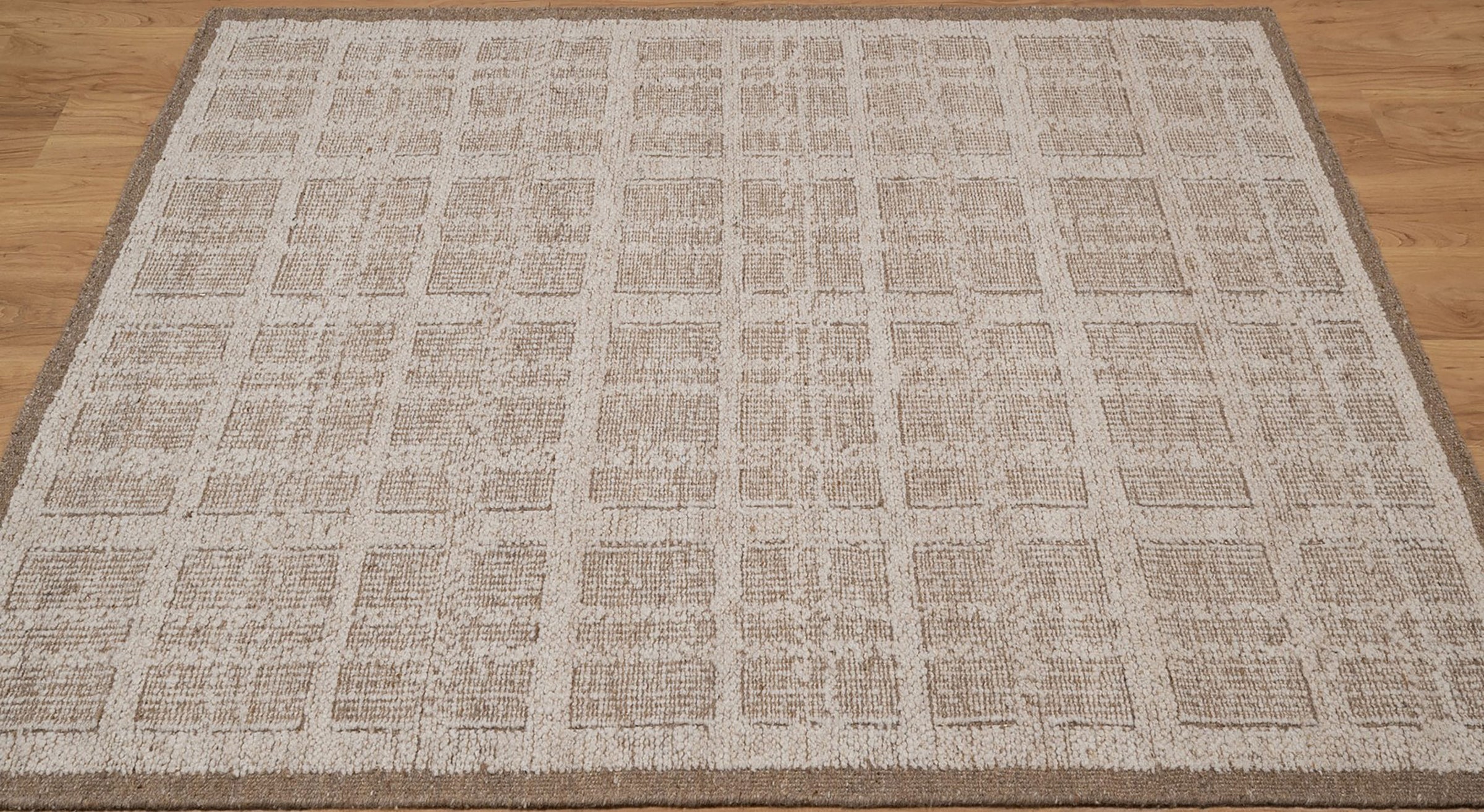 Warm Grain Gauze Oat Wool Rug, Hand-Knotted Grid Check, Ivory Tan Natural Area Rug 8x10 | Custom Size