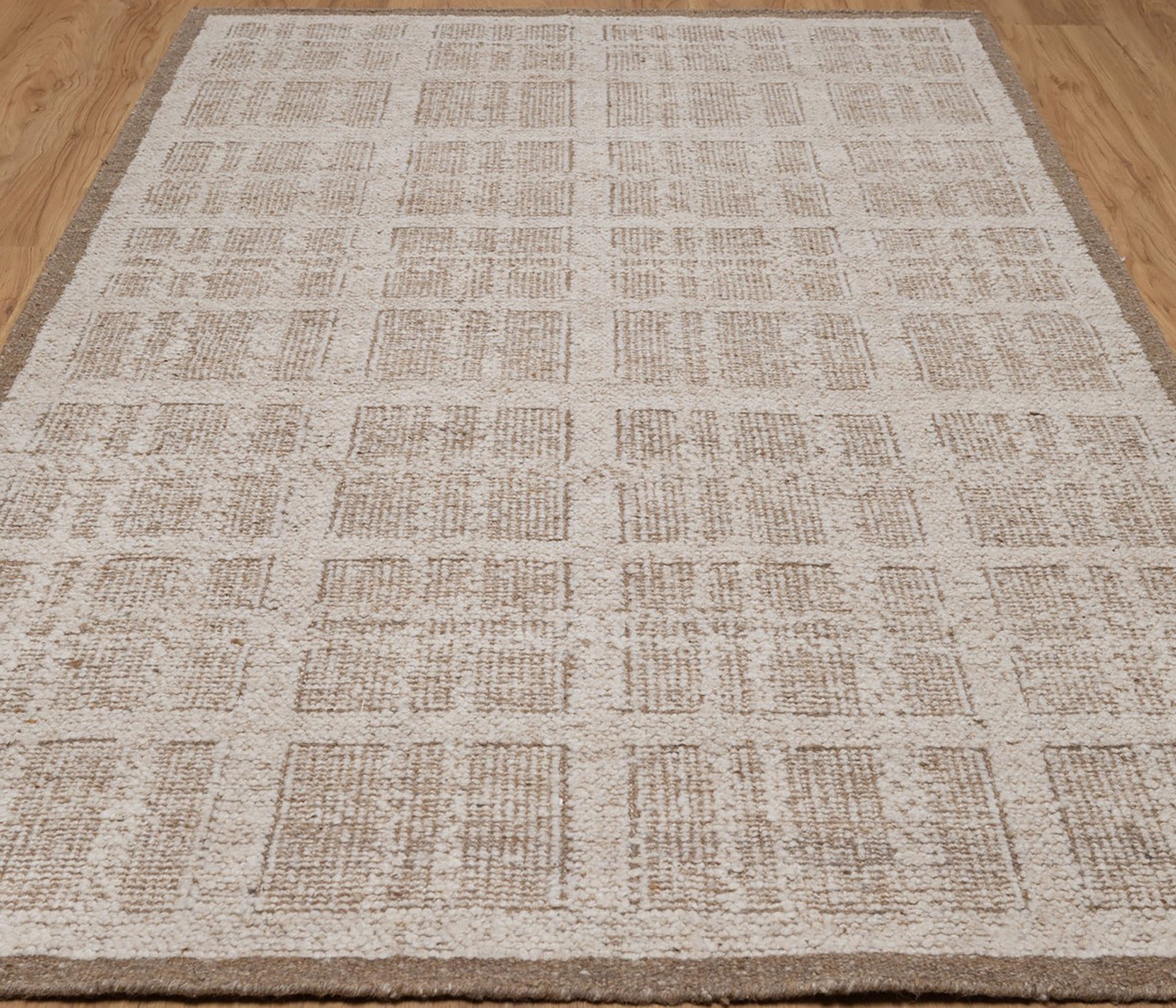 Warm Grain Gauze Oat Wool Rug, Hand-Knotted Grid Check, Ivory Tan Natural Area Rug 8x10 | Custom Size
